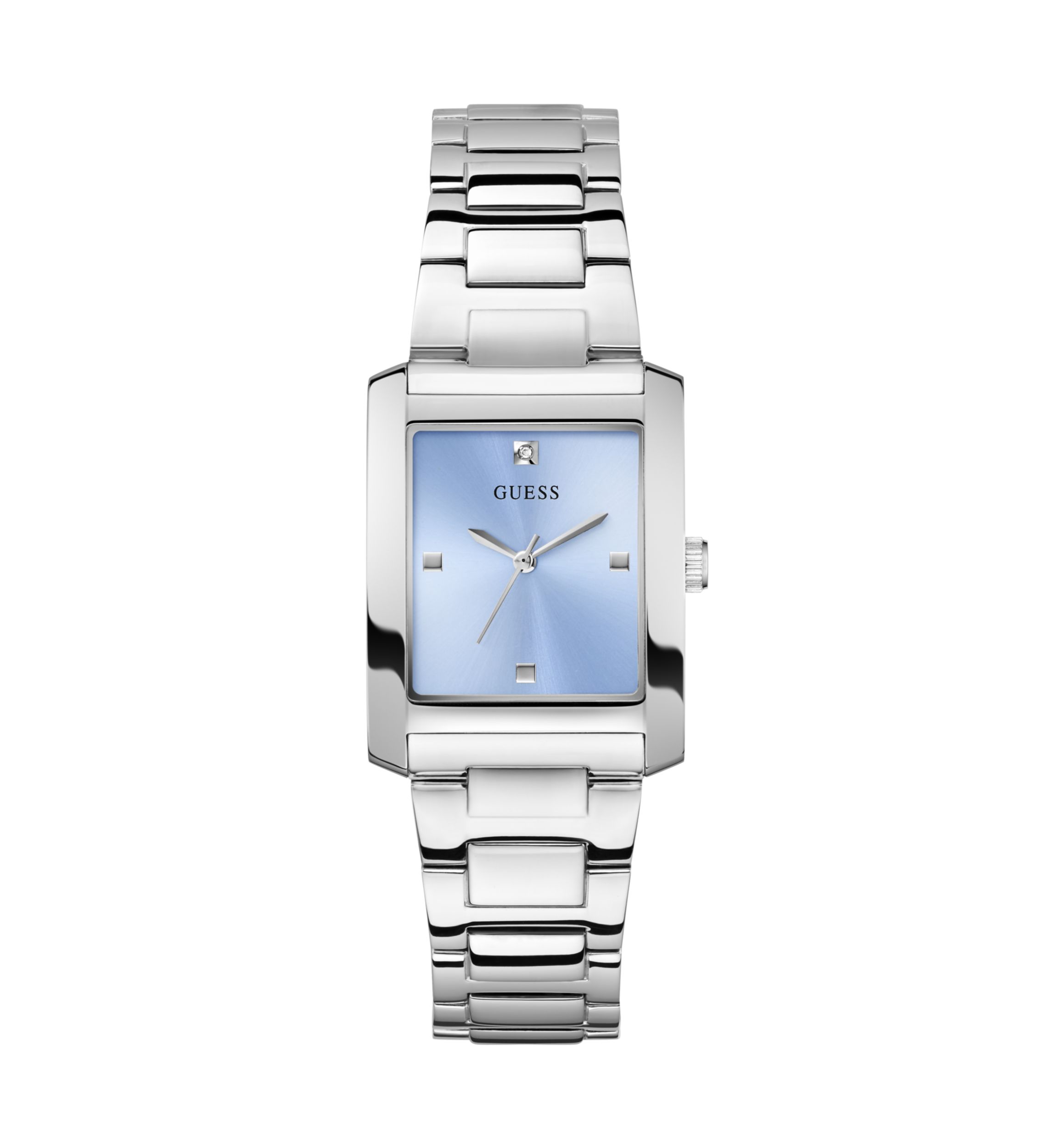 Silver Tone Blue Rectangle Face Watch
