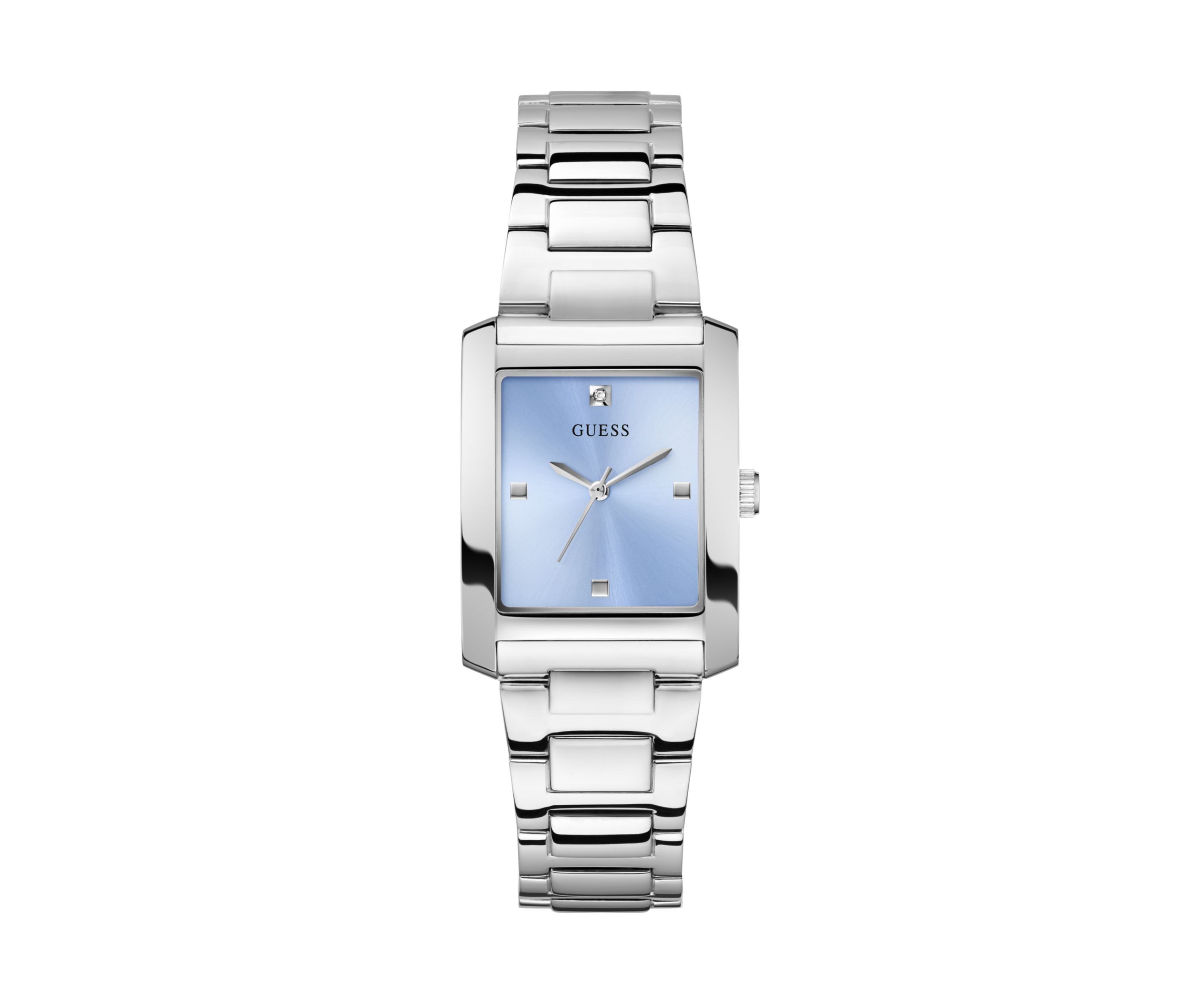 Silver Tone Blue Rectangle Face Watch