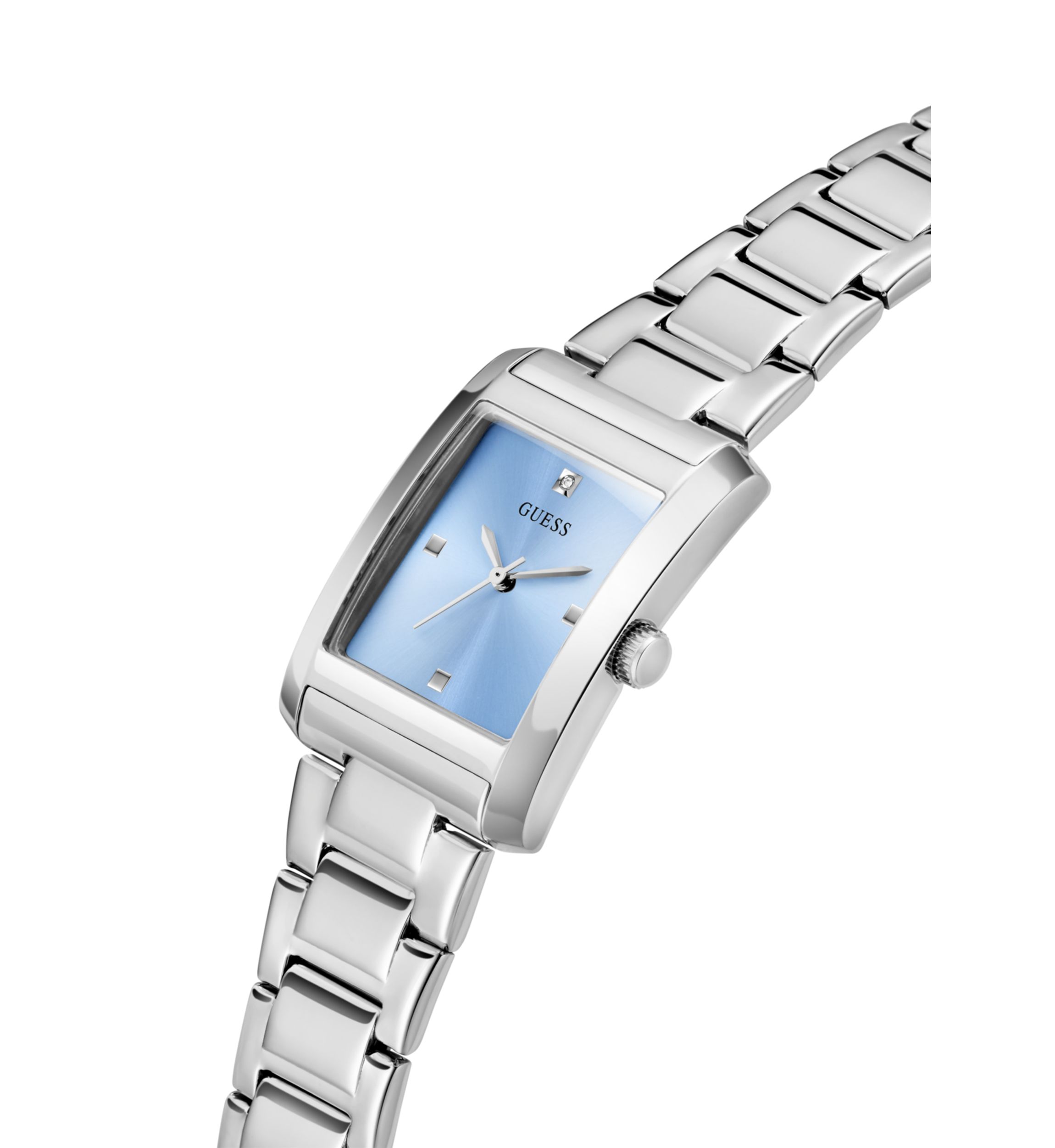 Silver Tone Blue Rectangle Face Watch