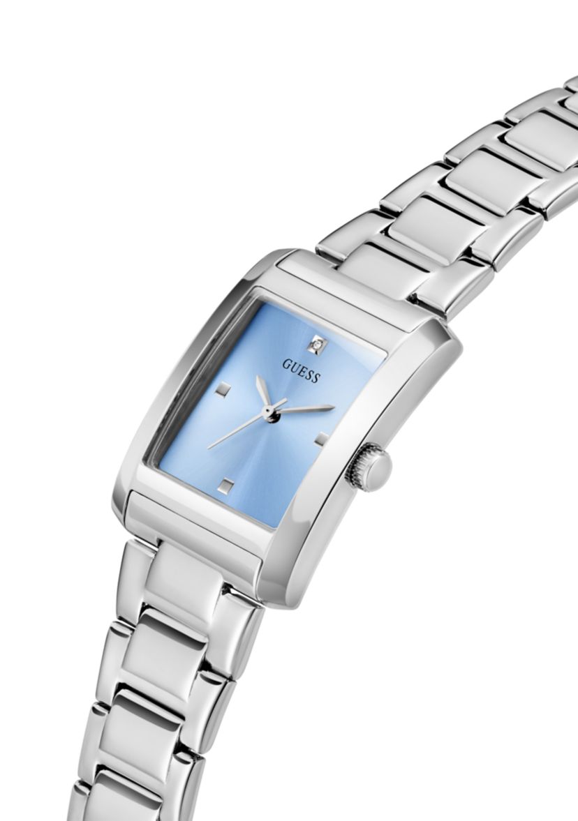 Silver Tone Blue Rectangle Face Watch
