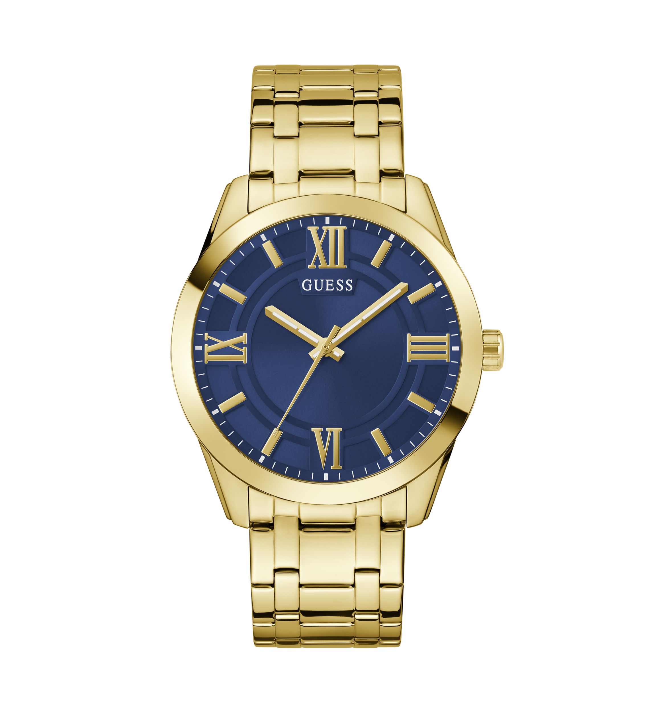 Gold Tone Blue Face Analog Watch