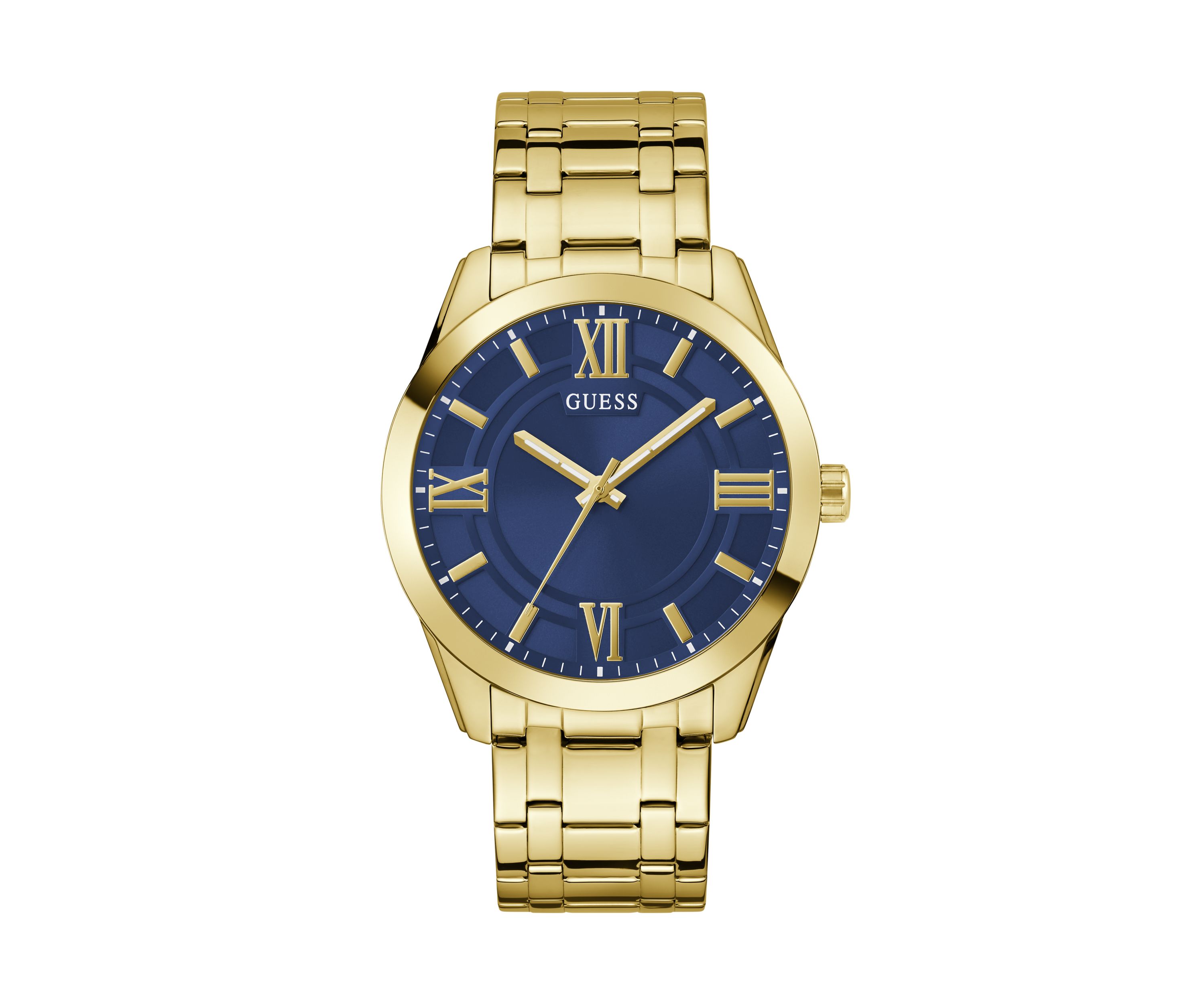 Gold Tone Blue Face Analog Watch