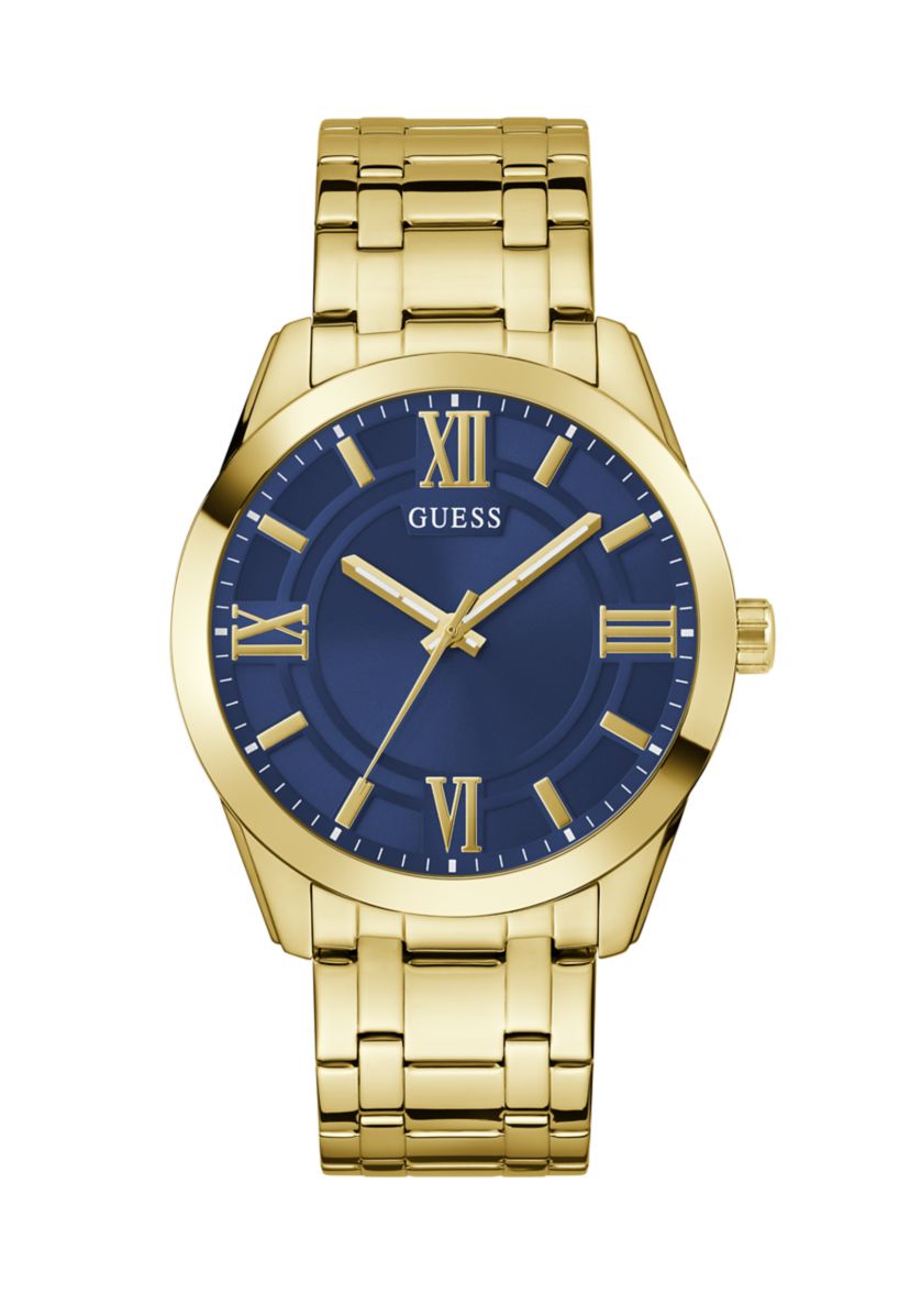 Gold Tone Blue Face Analog Watch