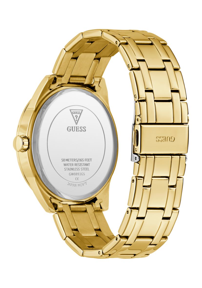 Gold Tone Blue Face Analog Watch