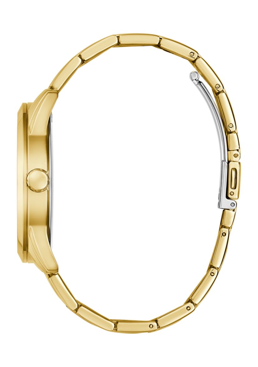 Gold Tone Blue Face Analog Watch