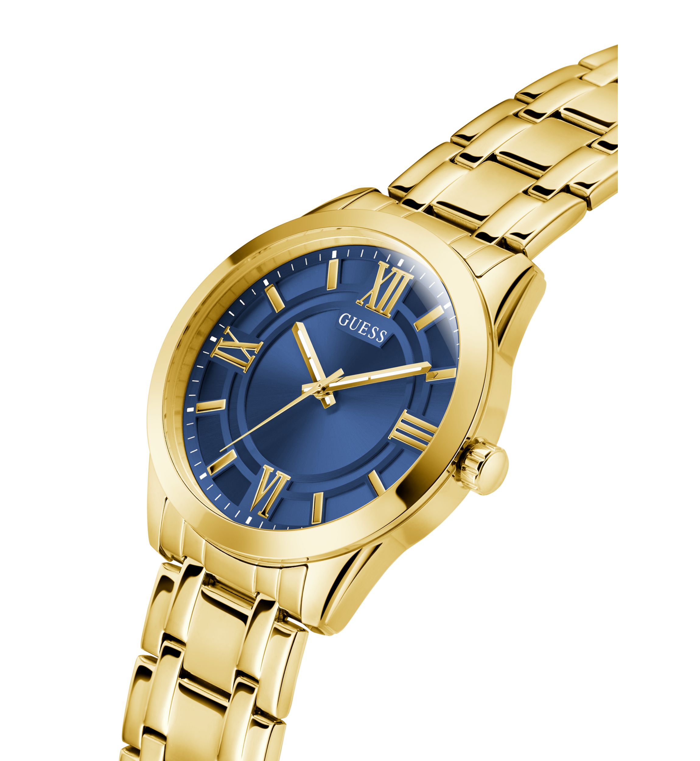 Gold Tone Blue Face Analog Watch