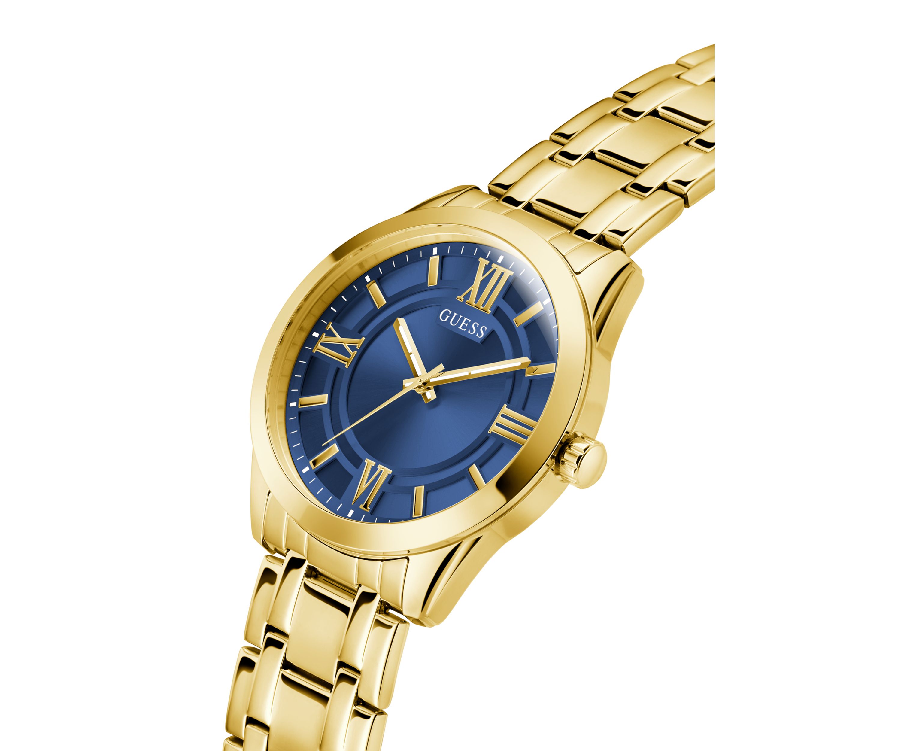 Gold Tone Blue Face Analog Watch