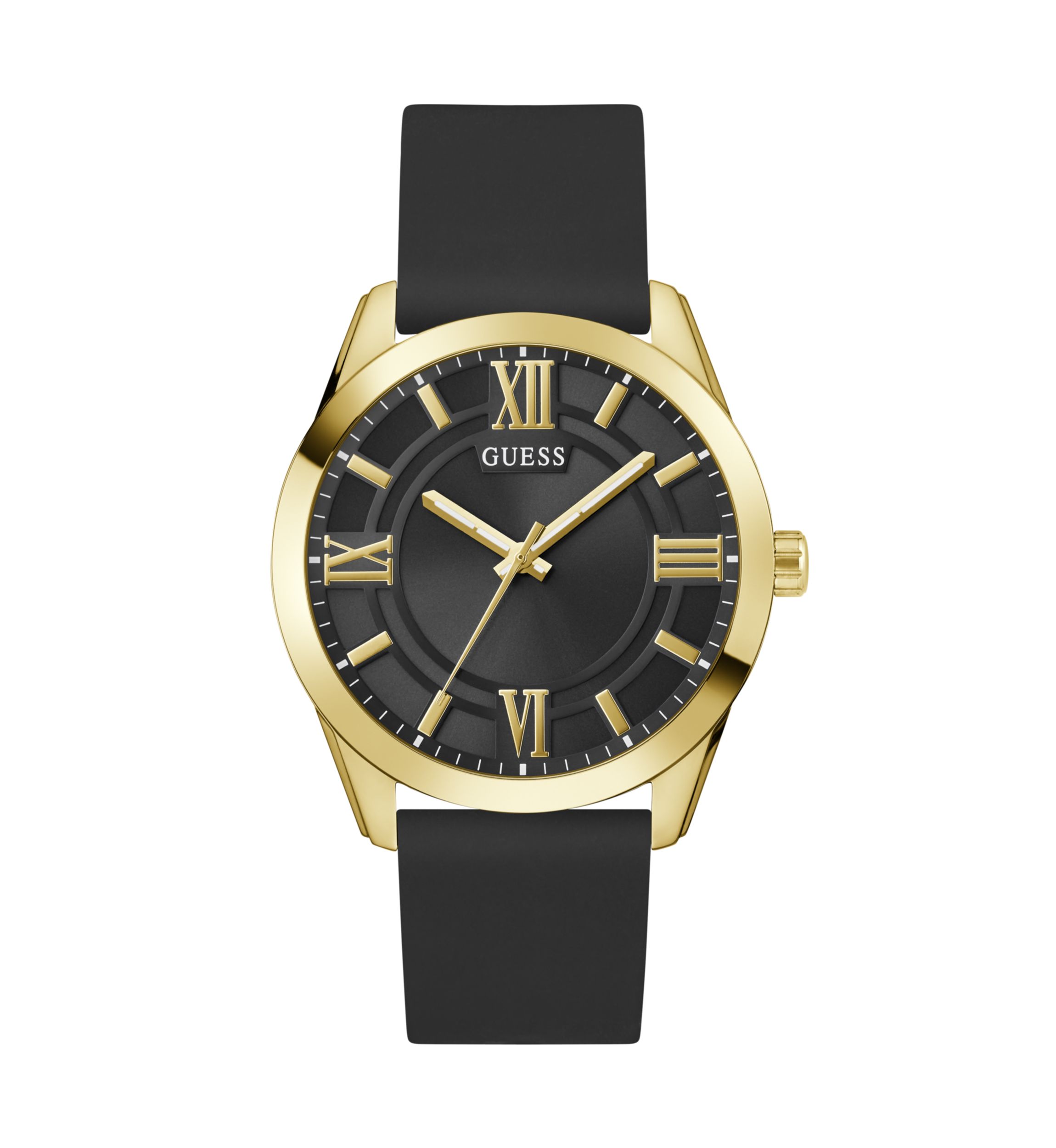 Gold Tone Black Silicone Strap Watch