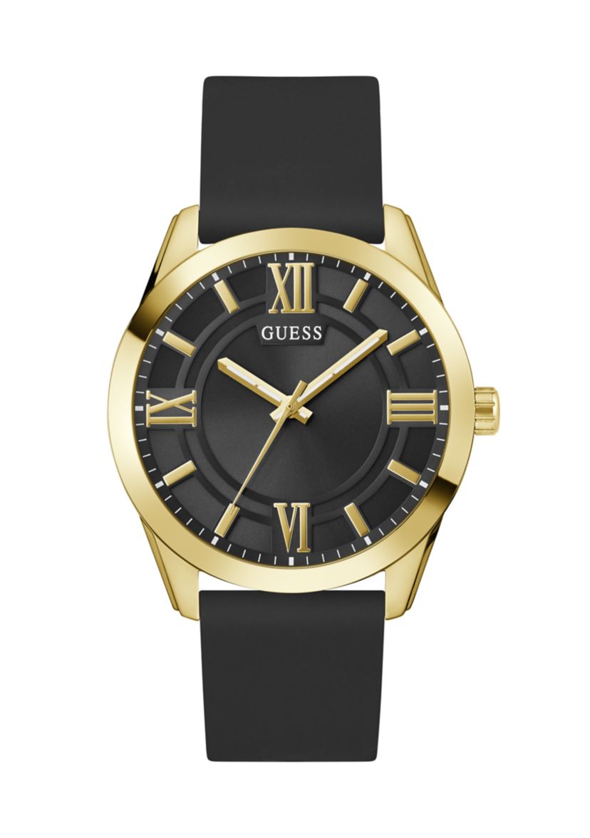 Gold Tone Black Silicone Strap Watch