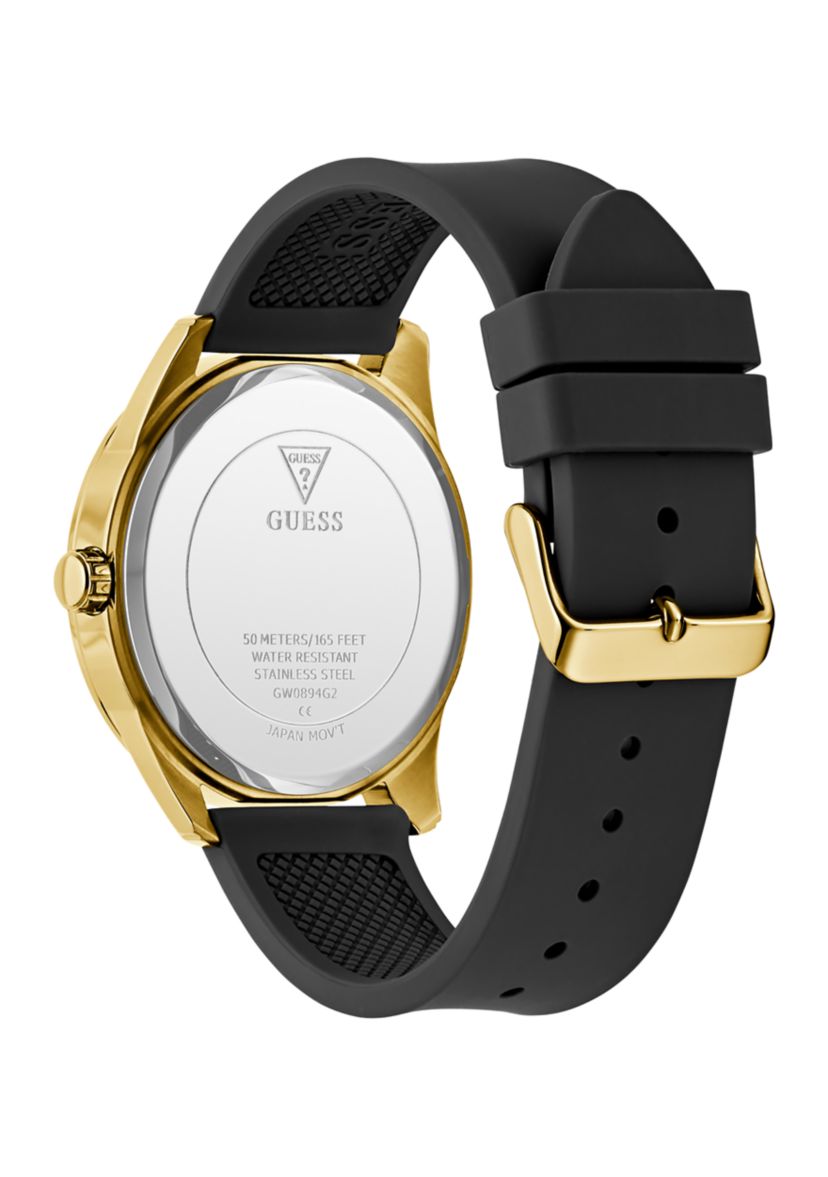 Gold Tone Black Silicone Strap Watch