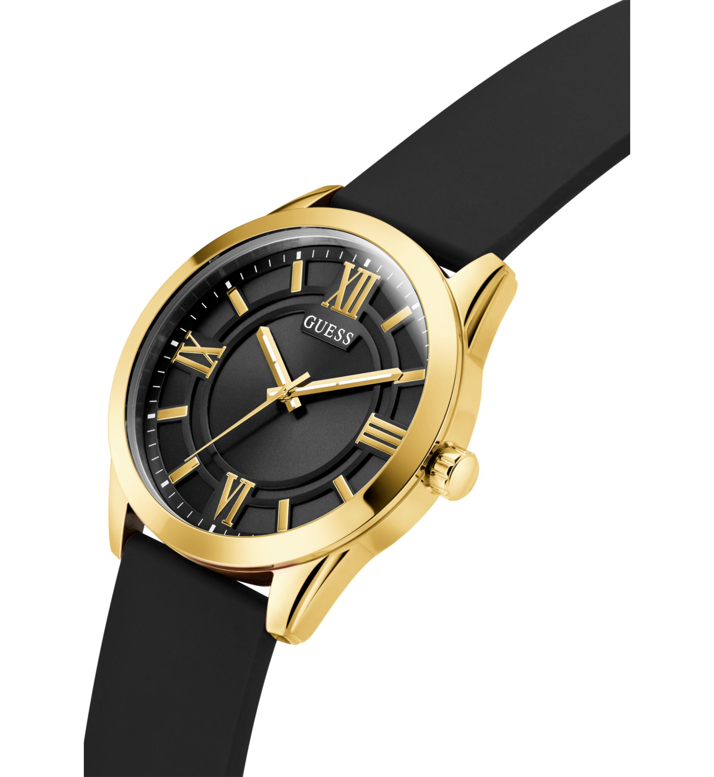 Gold Tone Black Silicone Strap Watch