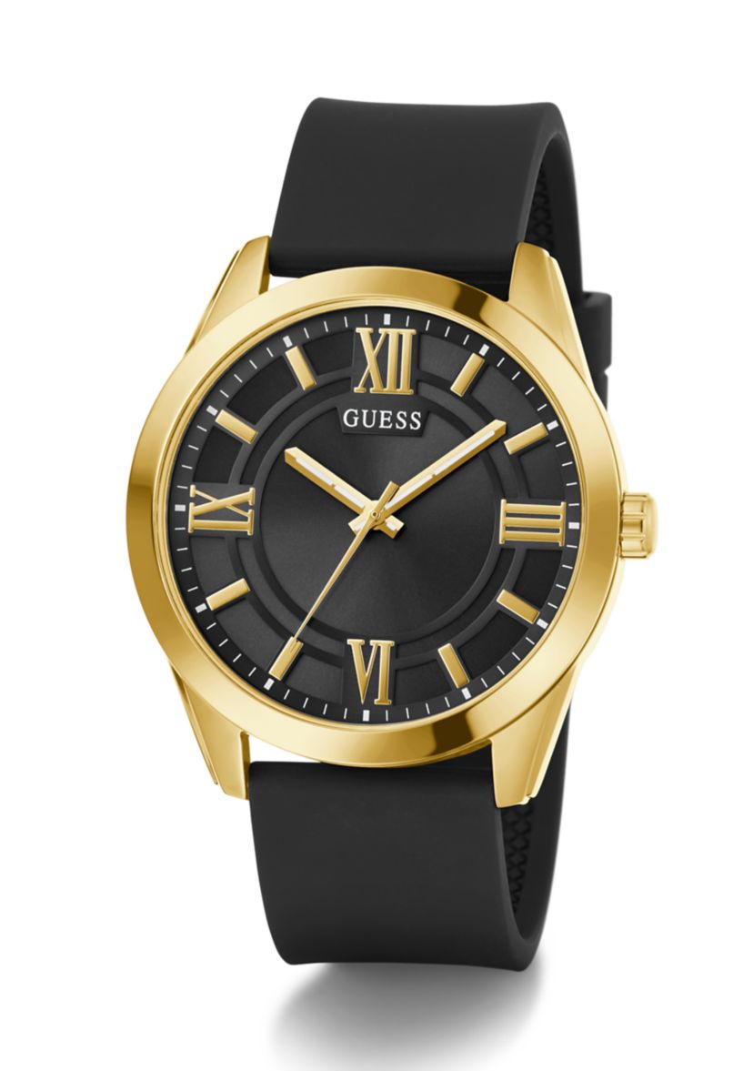 Gold Tone Black Silicone Strap Watch