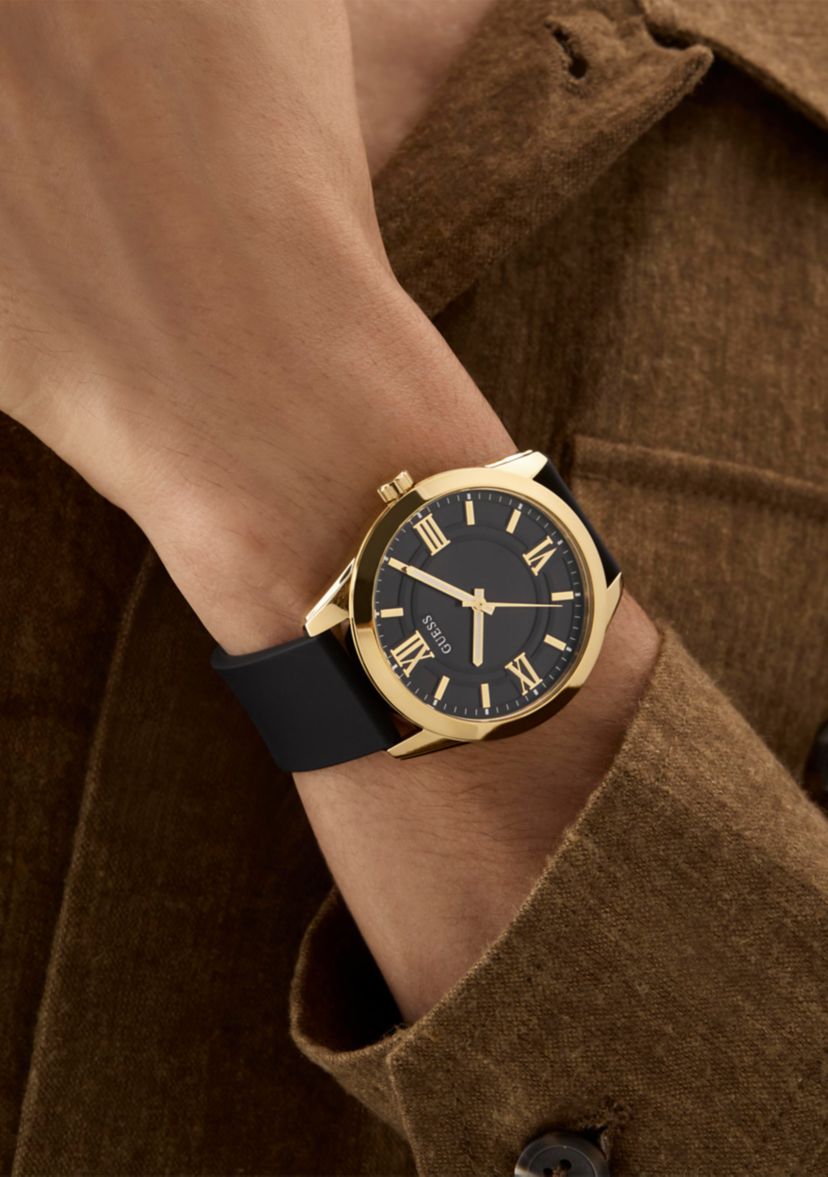 Gold Tone Black Silicone Strap Watch