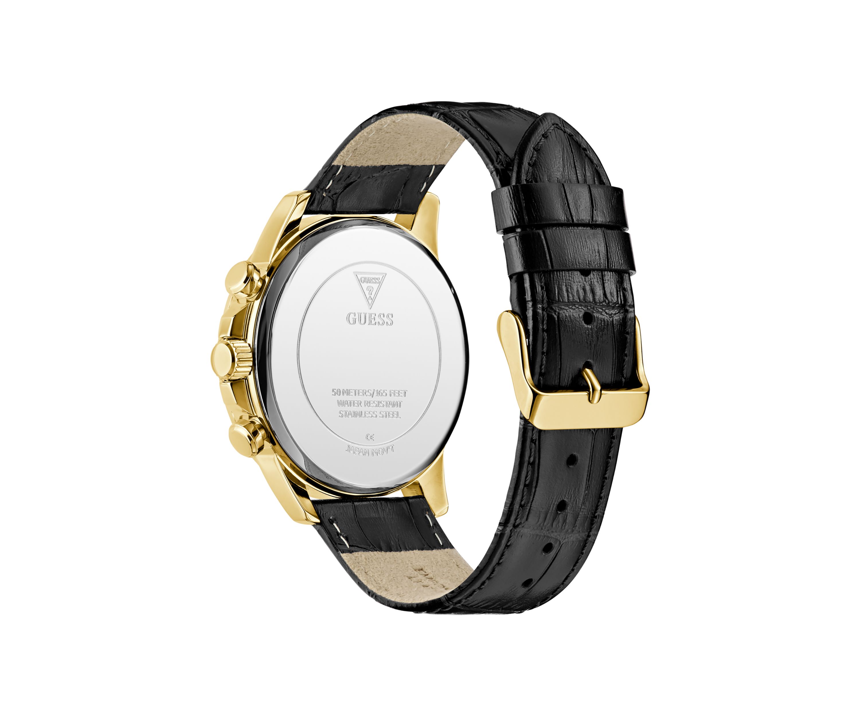 Gold Tone Black Strap Multi Function Watch
