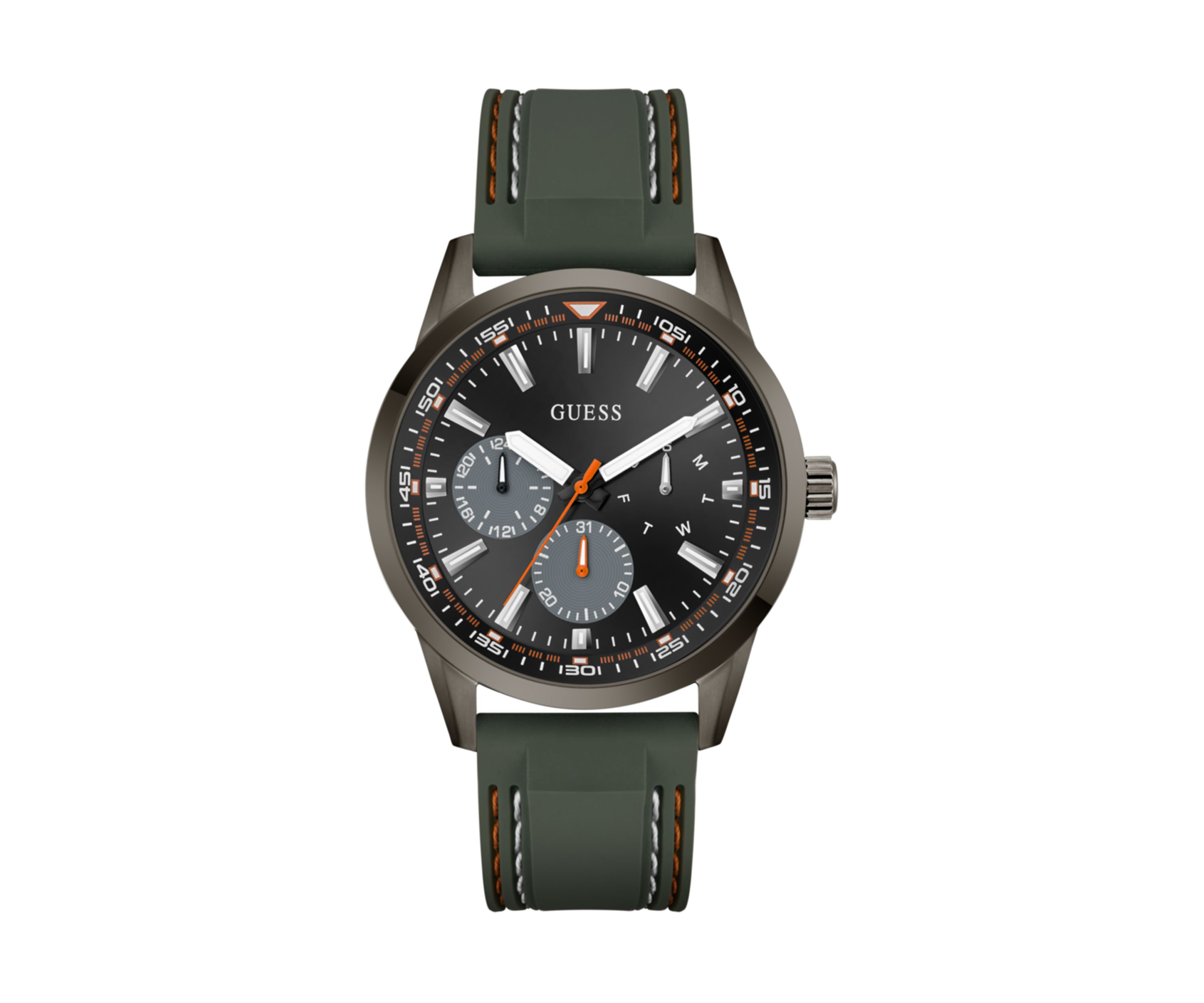 Dark Silver-Tone and Green Silicone Multifunction Watch