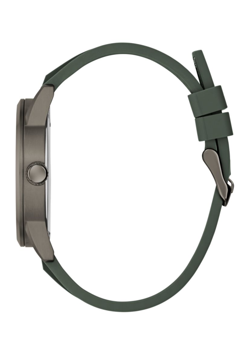 Dark Silver-Tone and Green Silicone Multifunction Watch