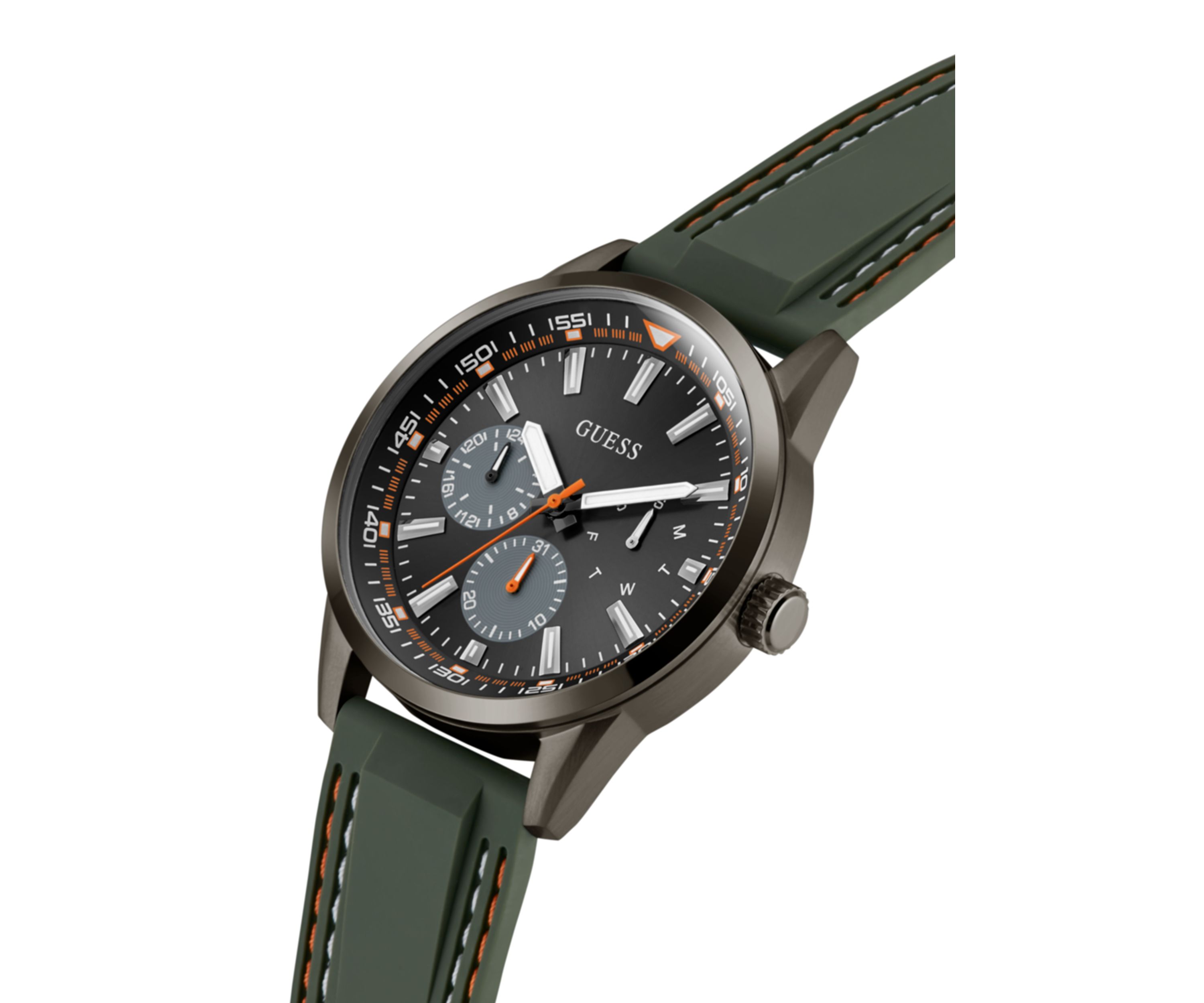 Dark Silver-Tone and Green Silicone Multifunction Watch