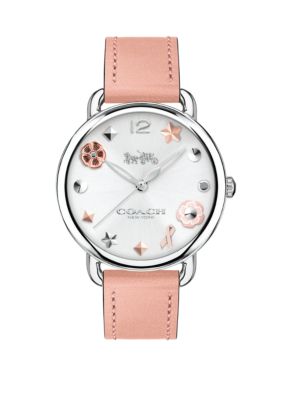 Coach Women S Stainless Steel Delancey Leather Strap Watch With Charm Dial Belk