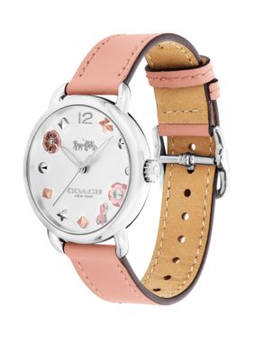 Coach Women S Stainless Steel Delancey Leather Strap Watch With Charm Dial Belk