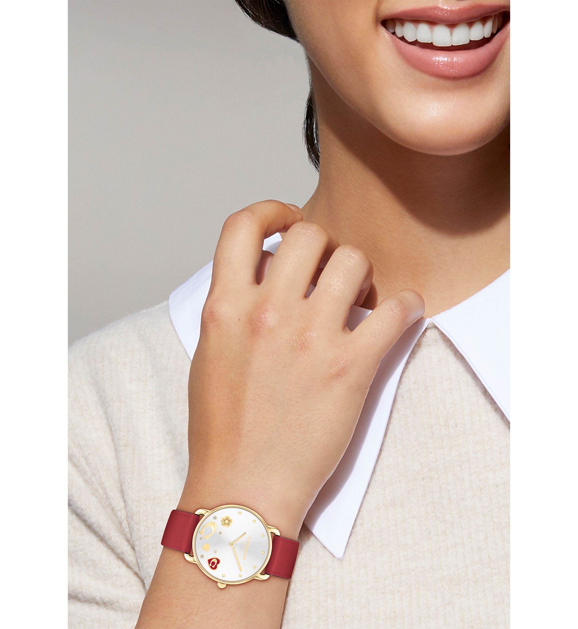 Elliot Red Leather Strap Watch