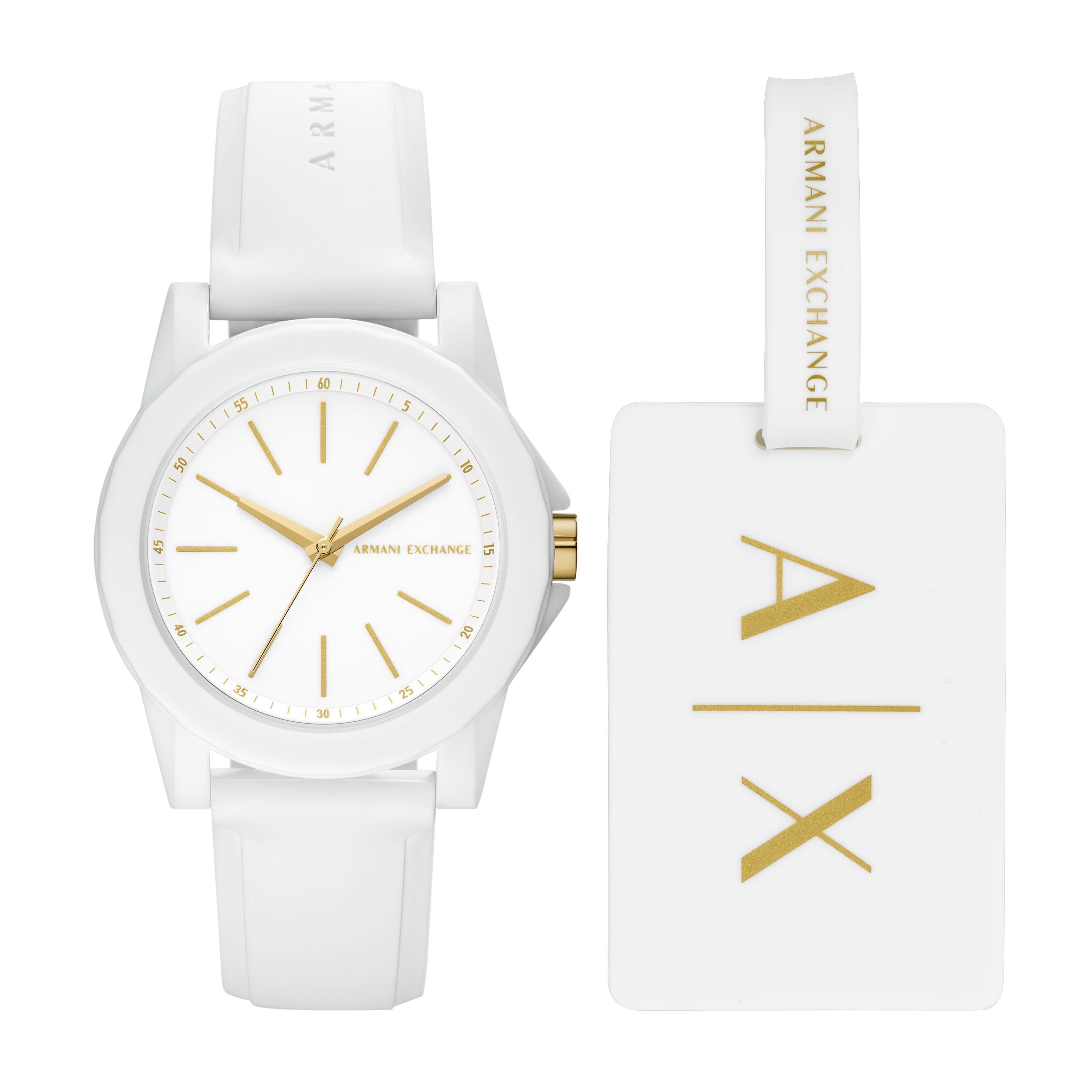 Three-Hand White Silicone Watch and Luggage Tag Gift Set