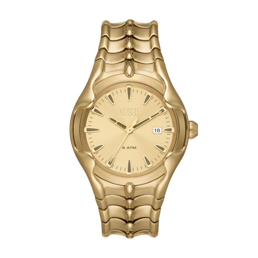 Diesel Mens Vert Three-Hand Date Gold-Tone Stainless Steel Watch