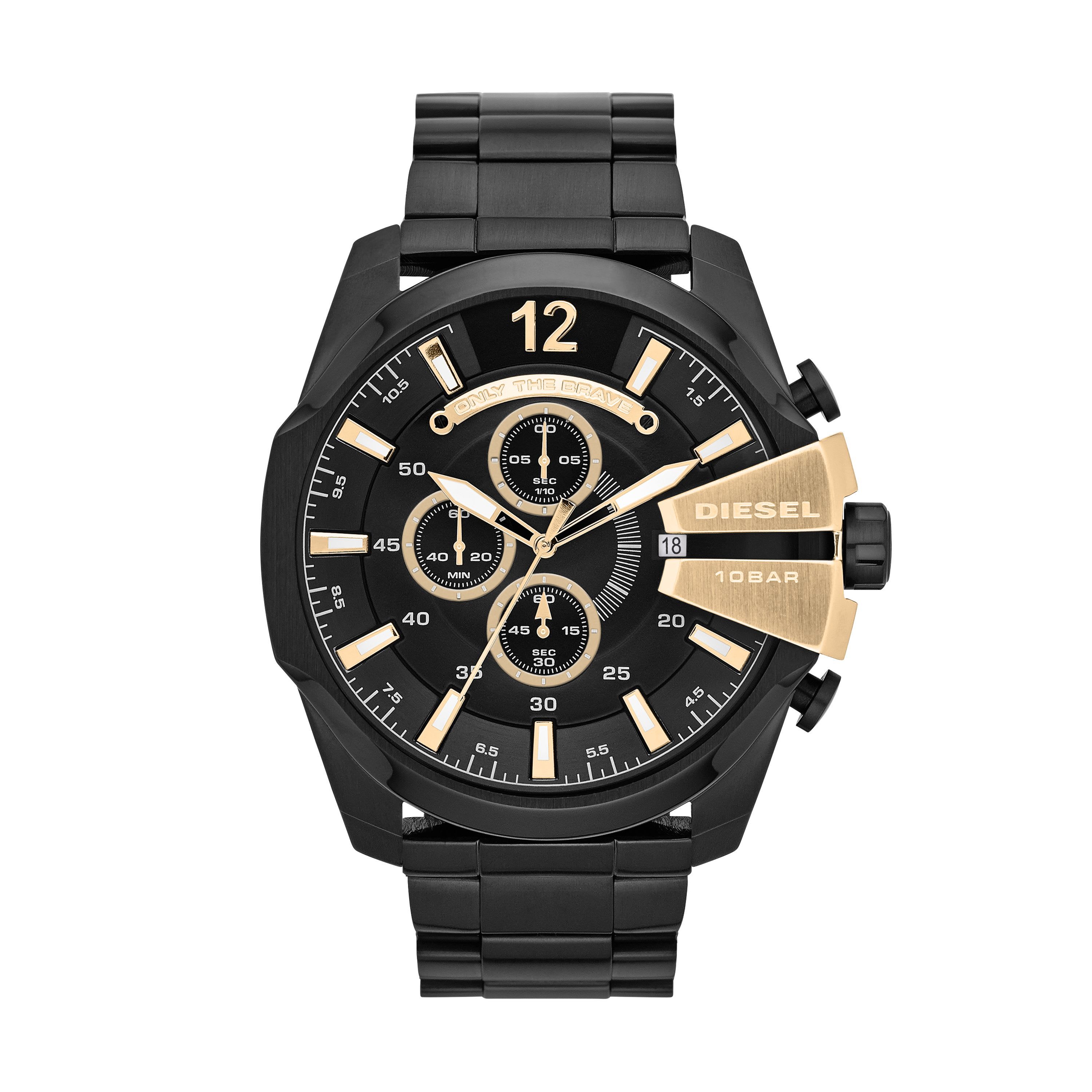Diesel Mens Mega Chief Chronograph Black Stainless Steel Watch
