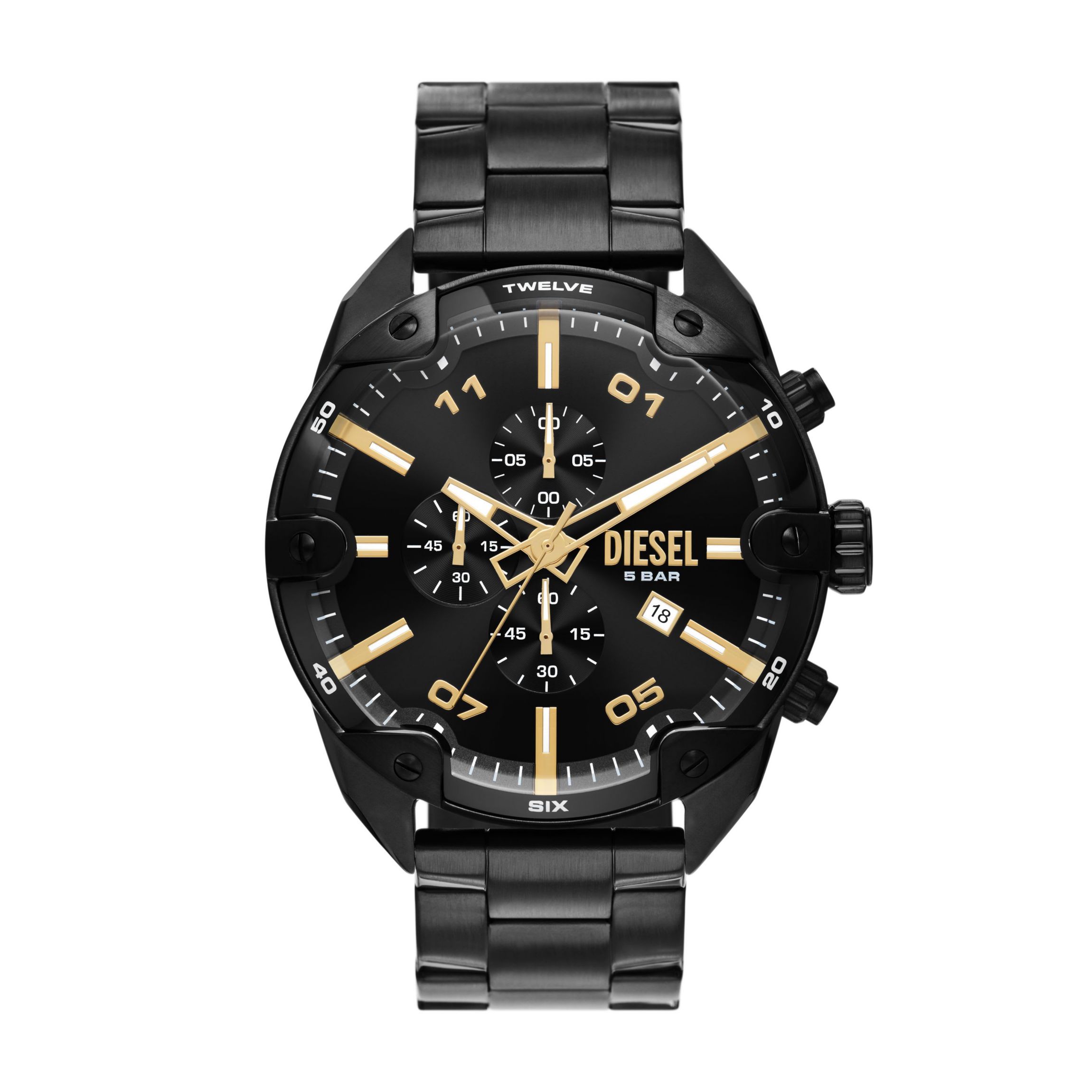 Diesel Mens Spiked Chronograph Black Stainless Steel Watch