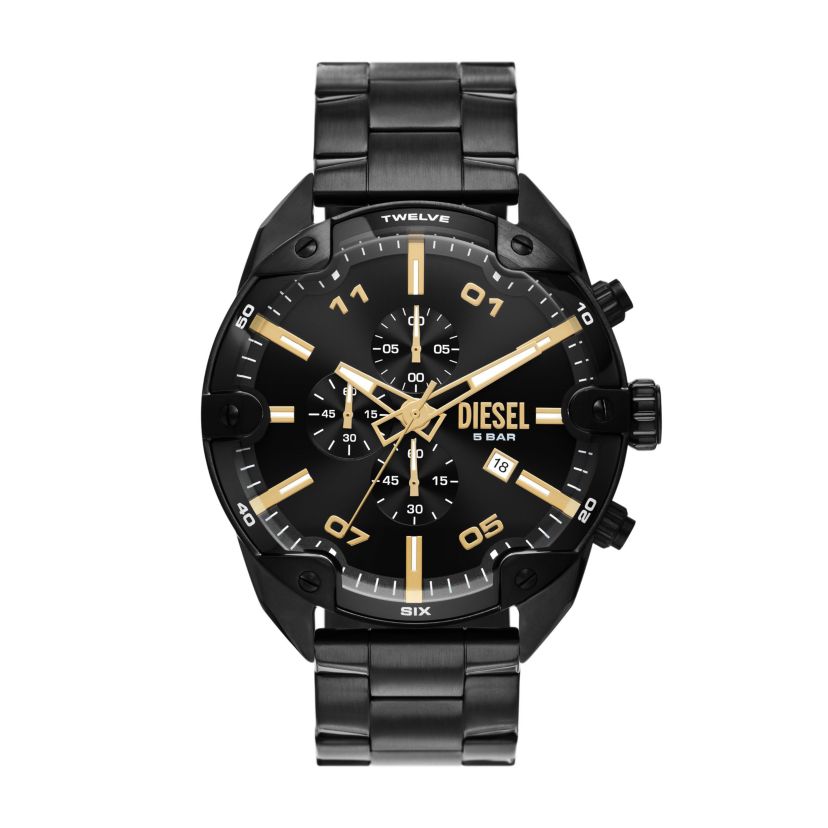 Diesel Mens Spiked Chronograph Black Stainless Steel Watch