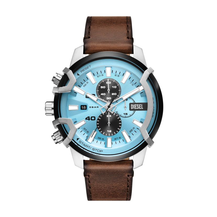 Diesel Mens Griffed Chronograph Brown Leather Watch