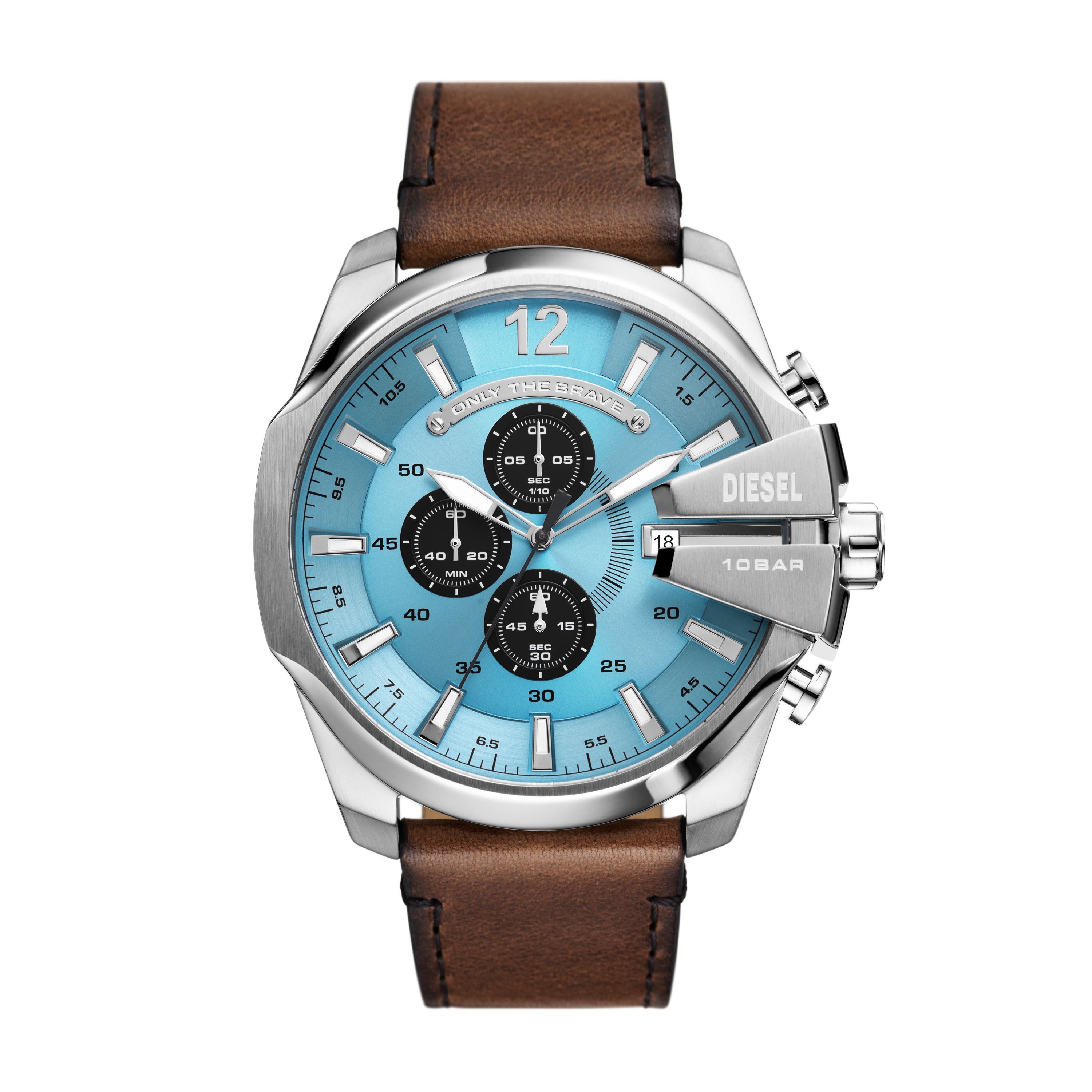 Diesel Mens Mega Chief Chronograph Brown Leather Watch