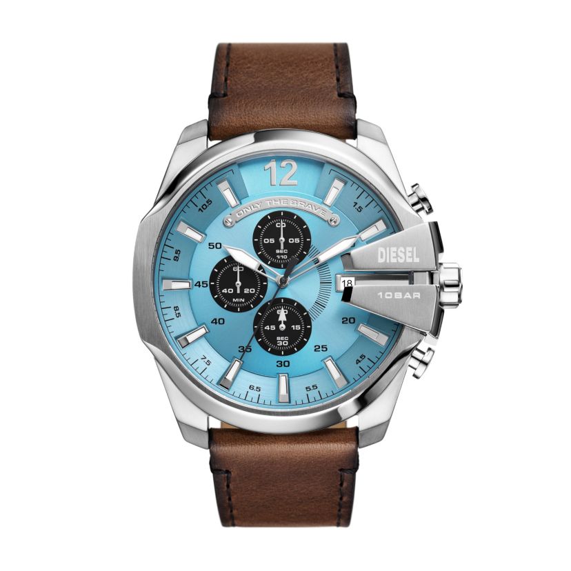 Diesel Mens Mega Chief Chronograph Brown Leather Watch