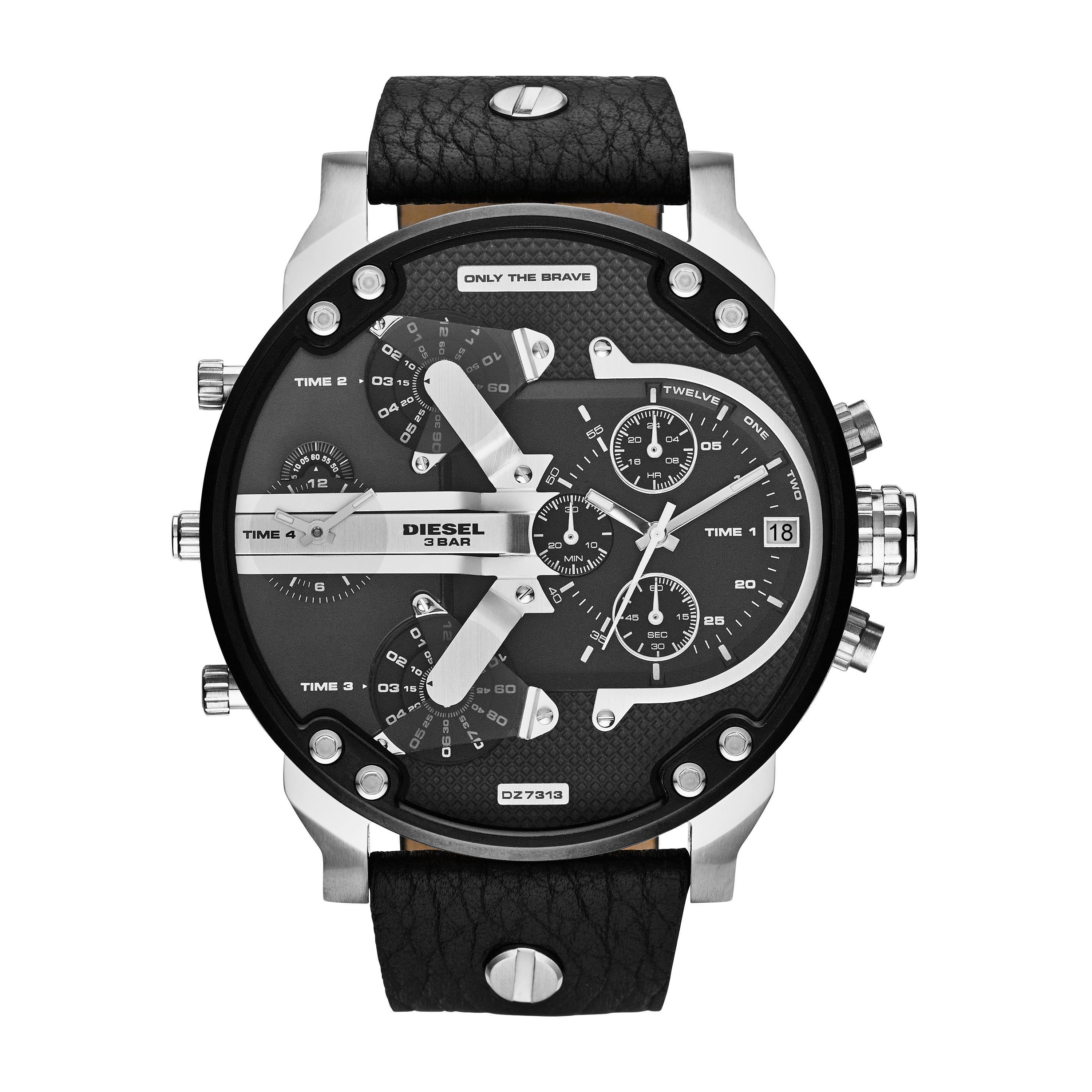 Diesel Mens Mr. Daddy 2.0 Multifunction Black Leather Watch