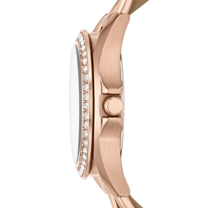 Riley Multifunction Rose Gold-Tone and Sand Leather Watch