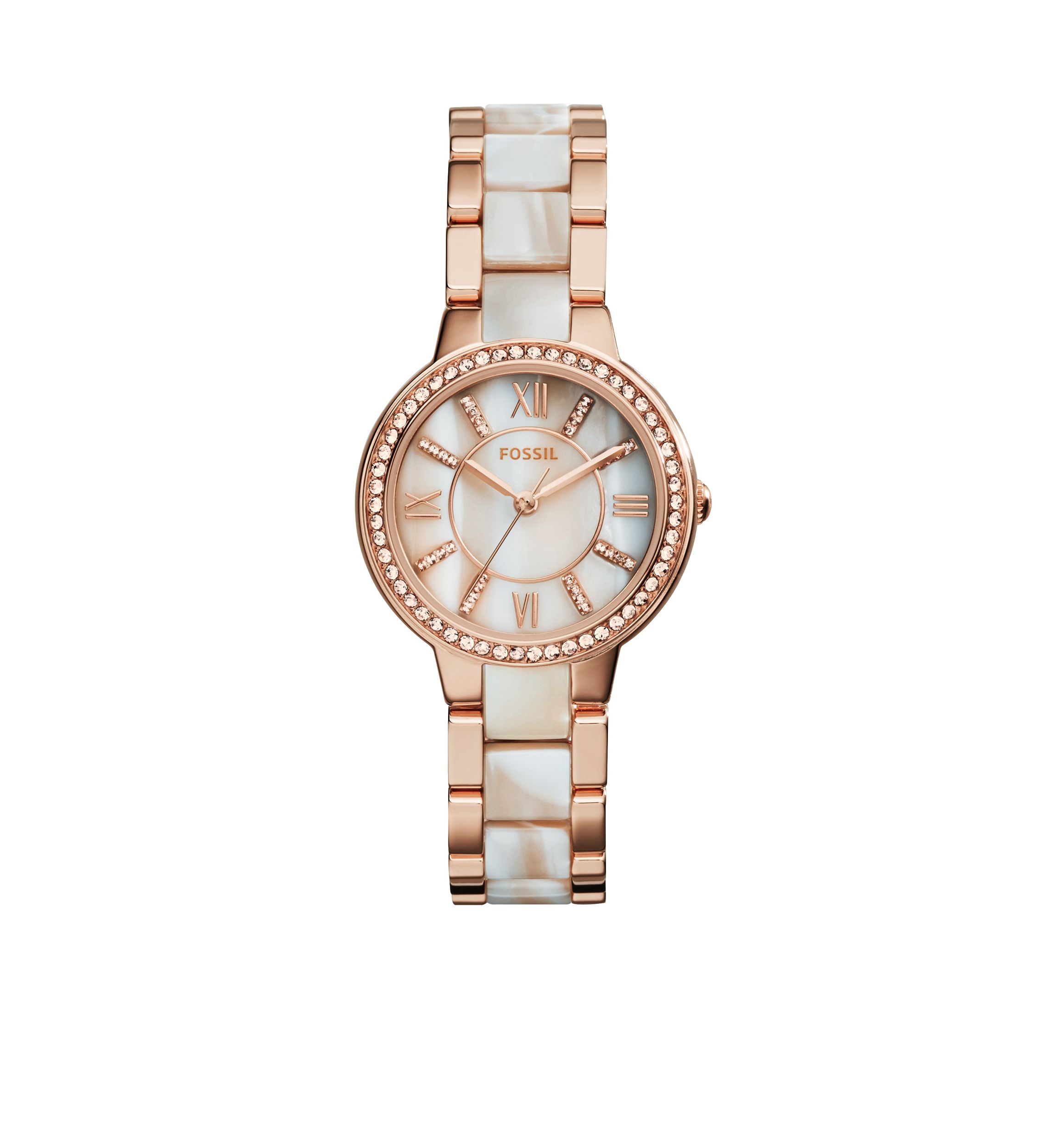 Womens Rose Gold-Tone Shimmer Horn Virginia Glitz Three Hand Watch