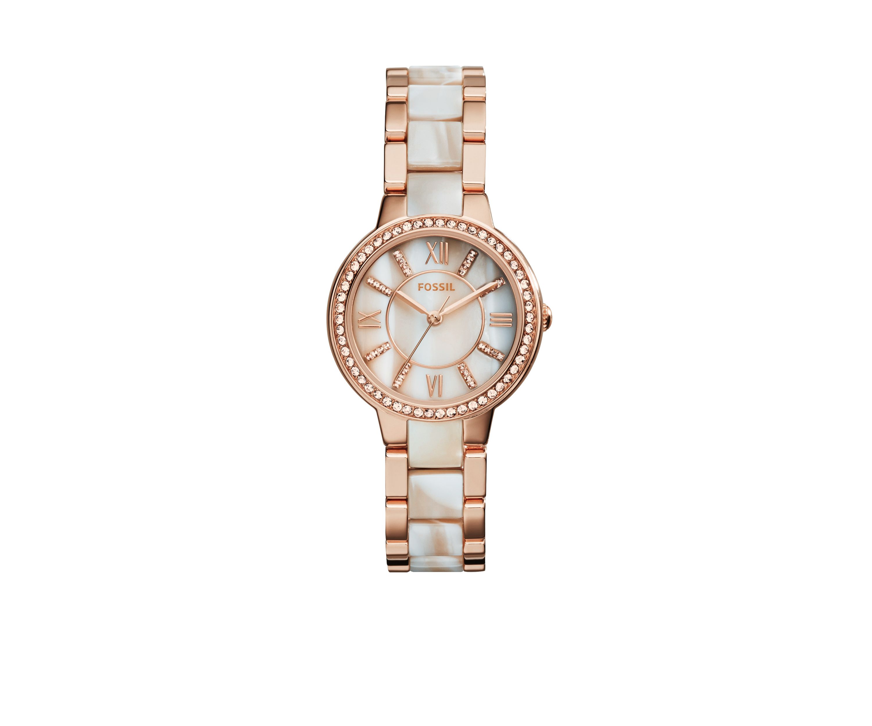 Womens Rose Gold-Tone Shimmer Horn Virginia Glitz Three Hand Watch