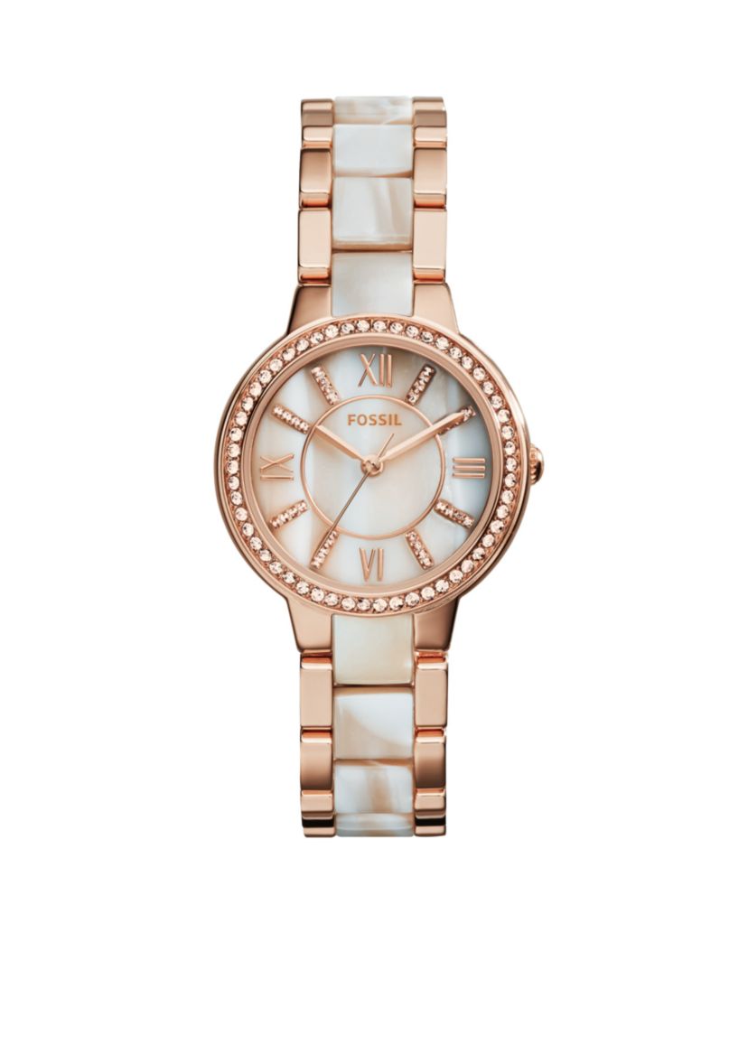 Womens Rose Gold-Tone Shimmer Horn Virginia Glitz Three Hand Watch