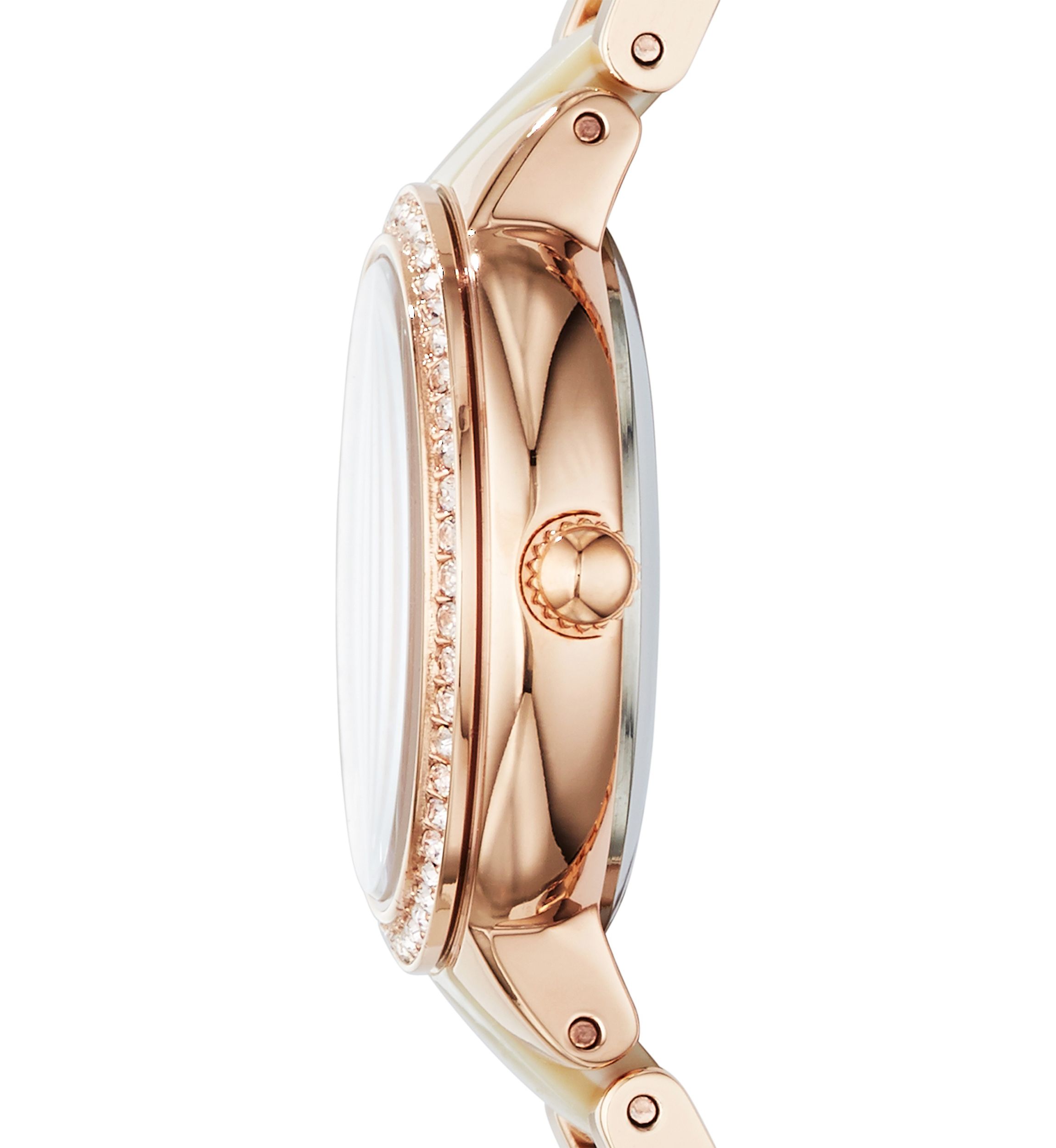 Womens Rose Gold-Tone Shimmer Horn Virginia Glitz Three Hand Watch