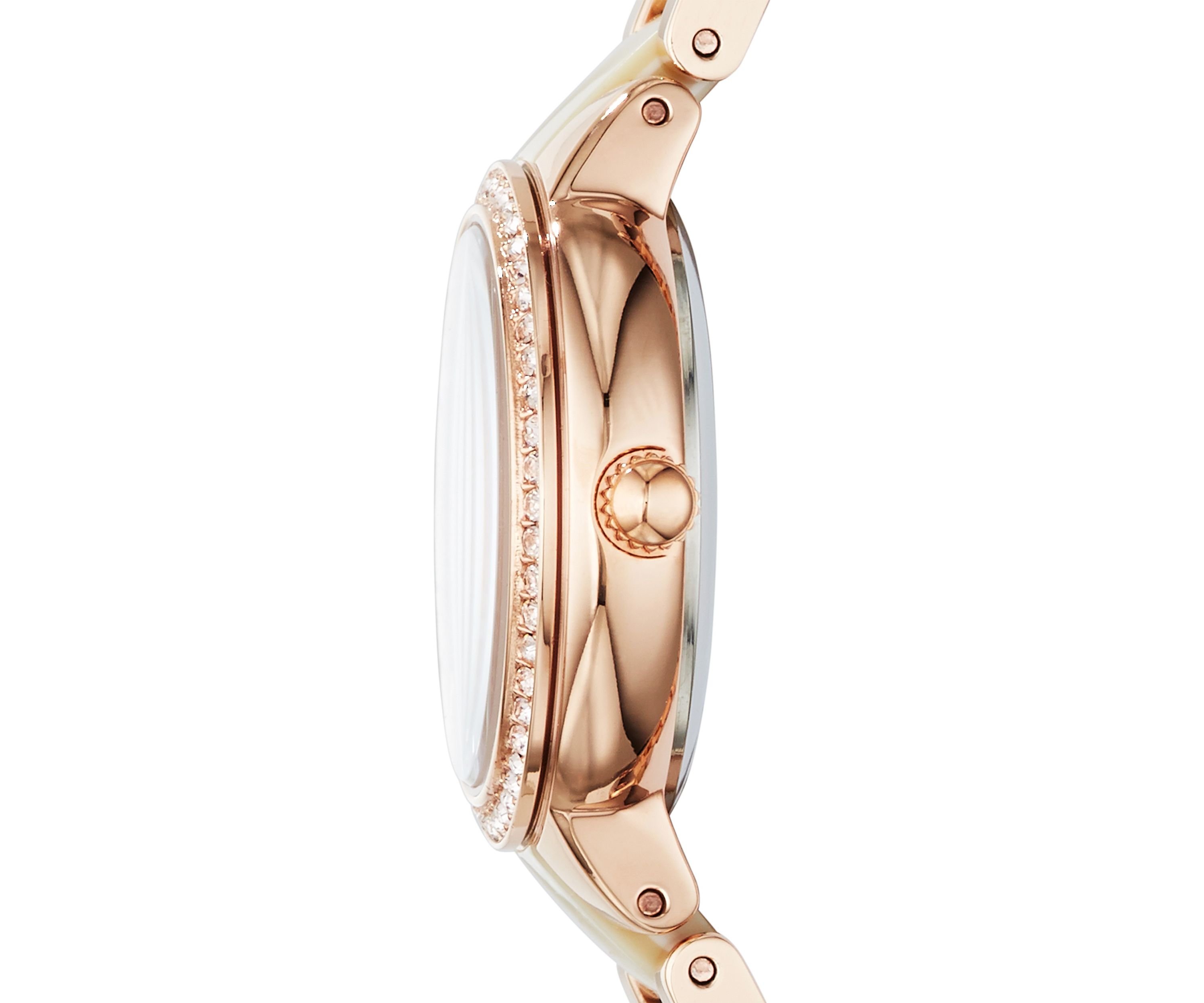 Womens Rose Gold-Tone Shimmer Horn Virginia Glitz Three Hand Watch