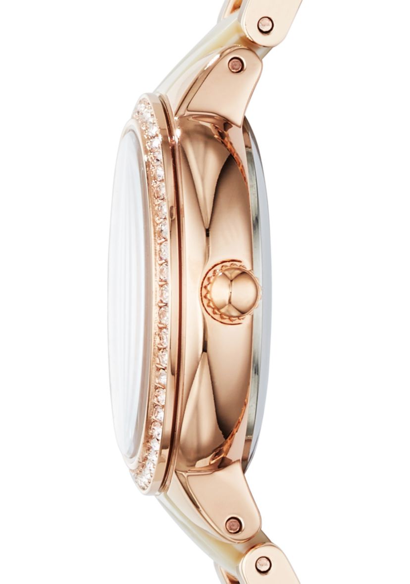Womens Rose Gold-Tone Shimmer Horn Virginia Glitz Three Hand Watch