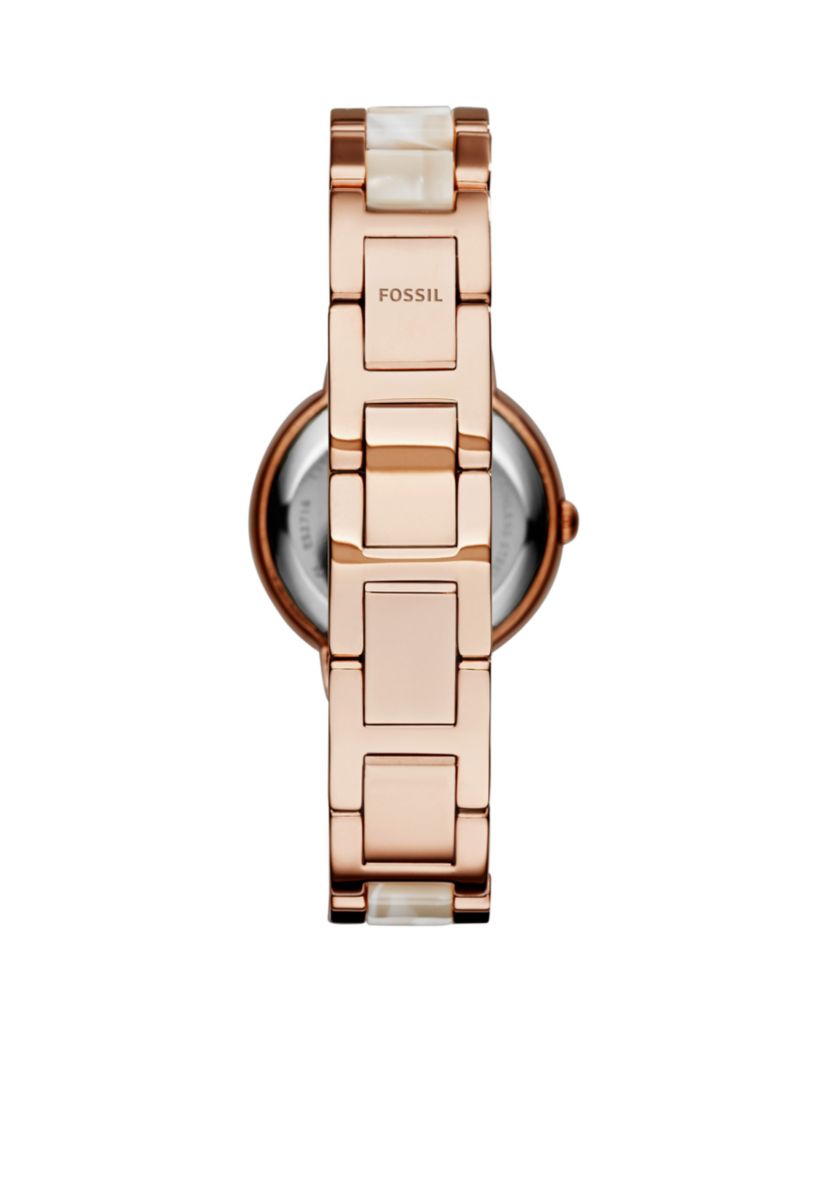 Womens Rose Gold-Tone Shimmer Horn Virginia Glitz Three Hand Watch