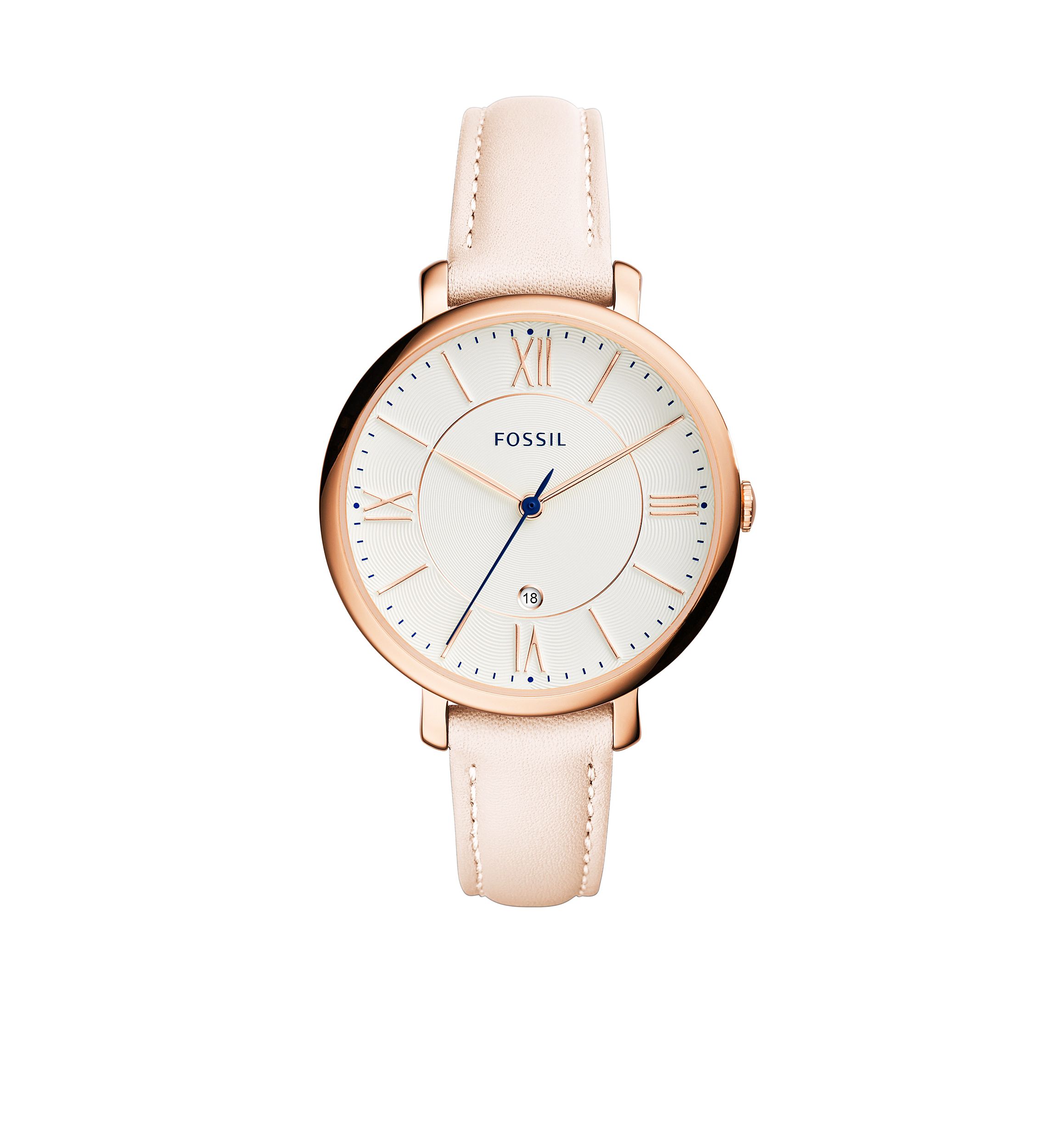 Jacqueline Three-Hand Date Blush Leather Watch