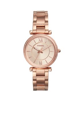Fossil Women's Carlie Three-Hand Rose Gold-Tone Stainless Steel Watch