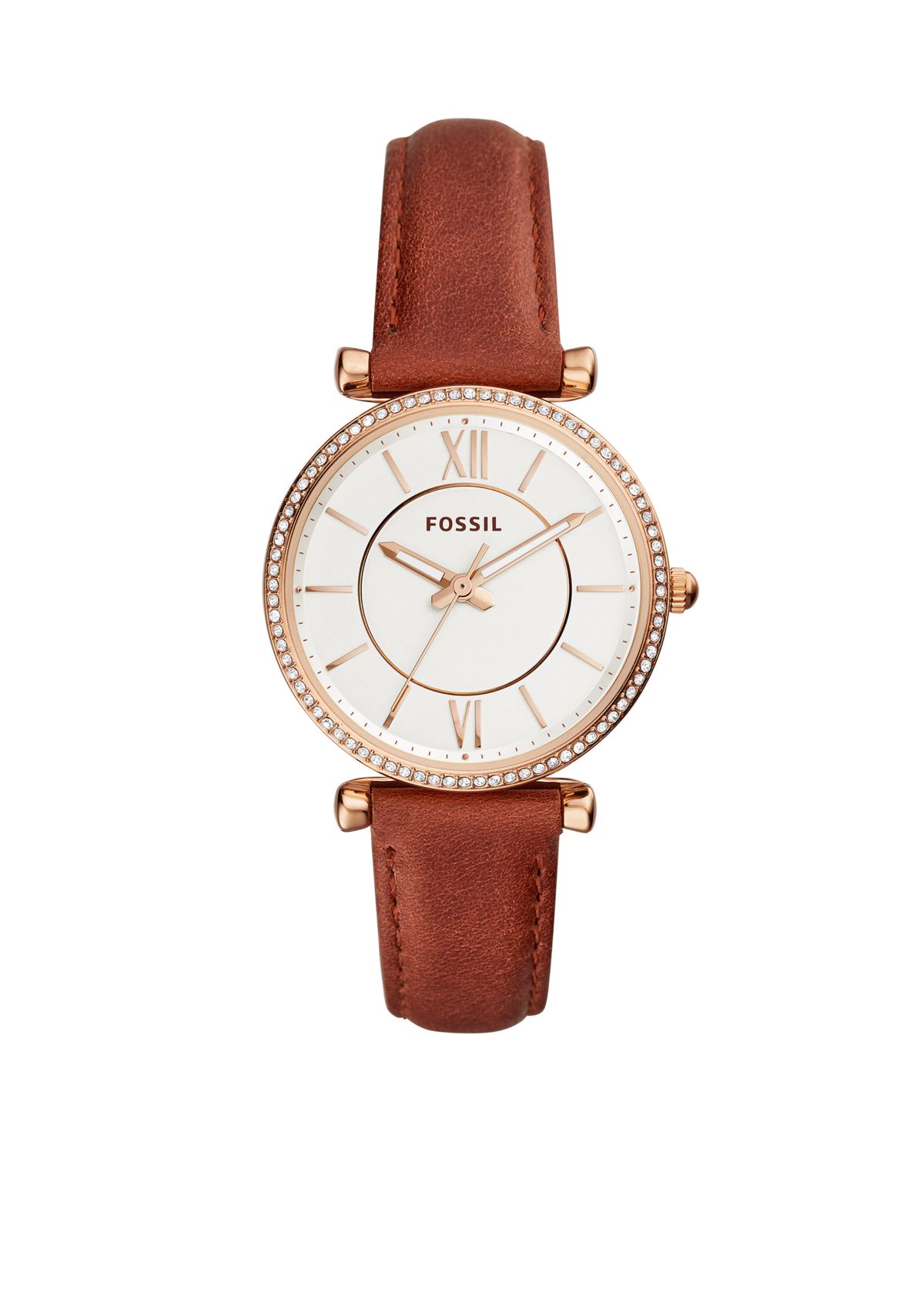 Gold-Tone Stainless Steel Carlie Three-Hand Terracotta Leather Watch