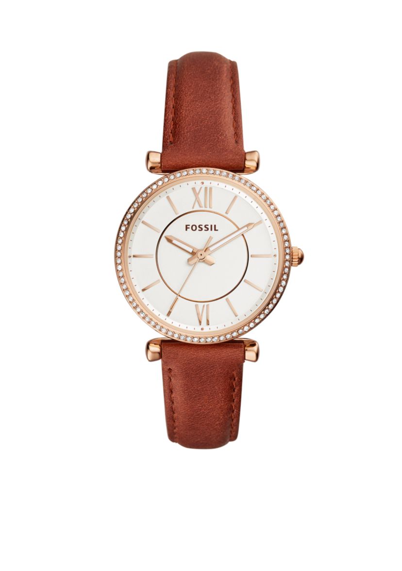 Gold-Tone Stainless Steel Carlie Three-Hand Terracotta Leather Watch