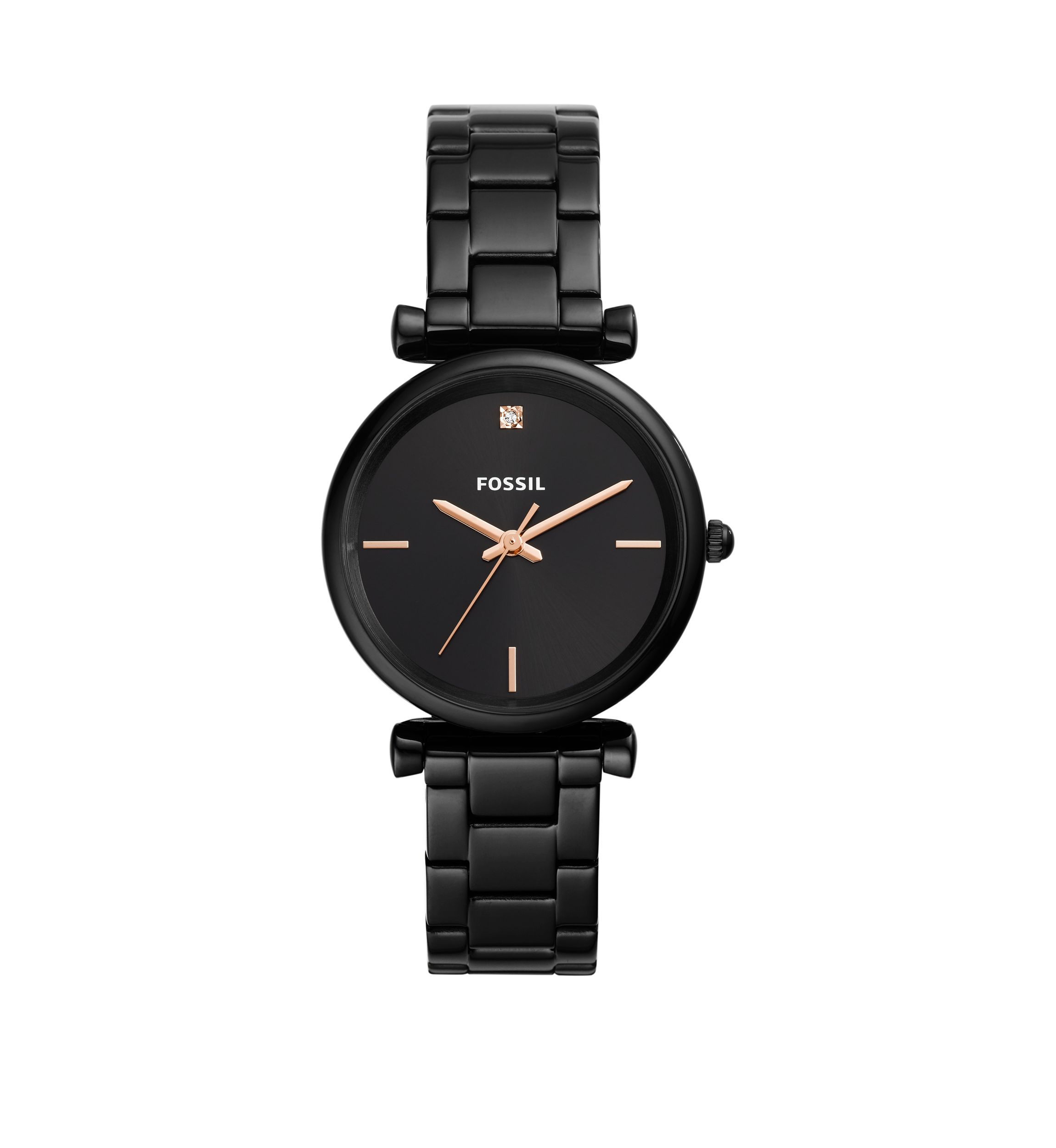 Carlie Carbon Series Three-Hand Black Stainless Steel Watch