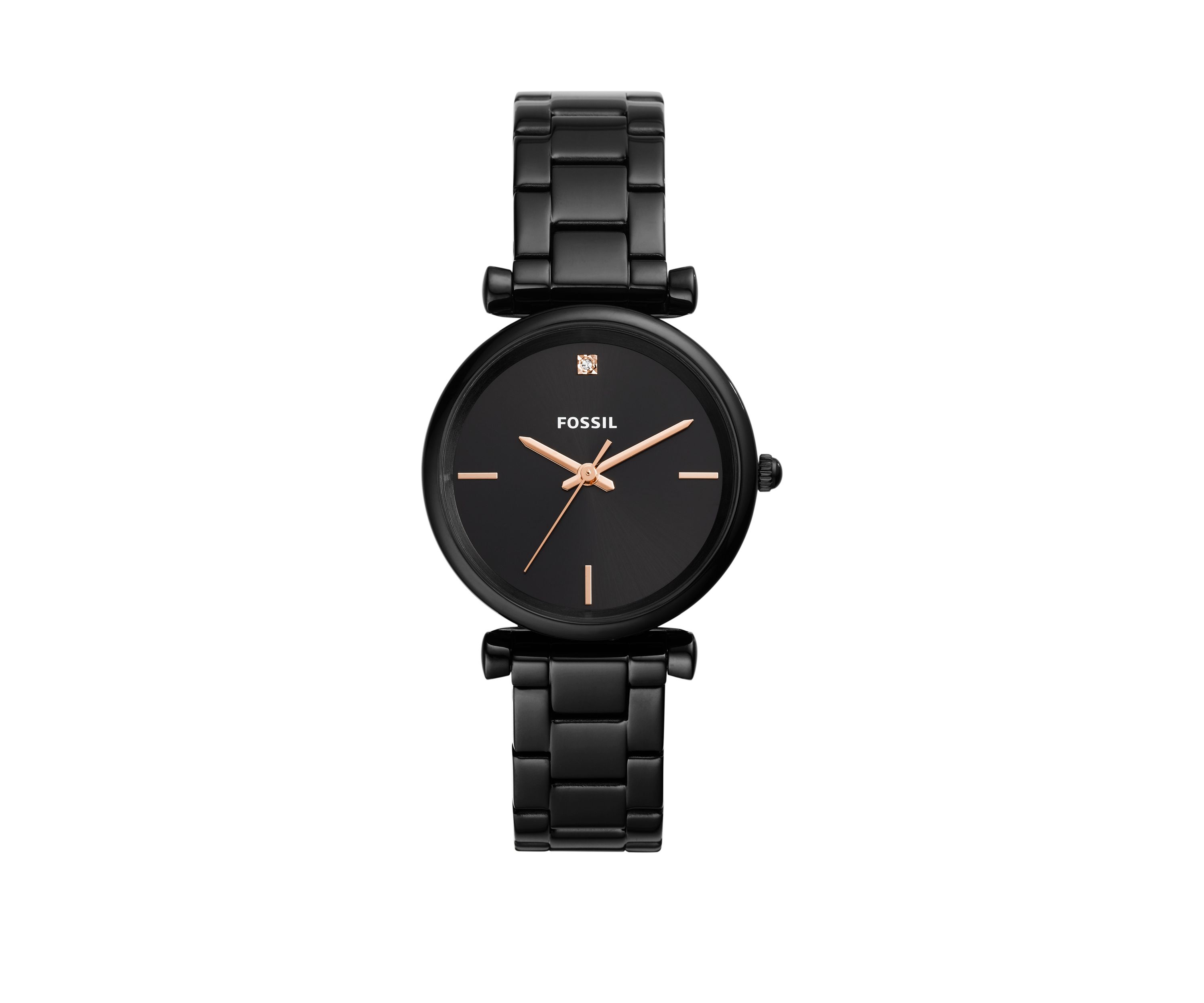 Carlie Carbon Series Three-Hand Black Stainless Steel Watch