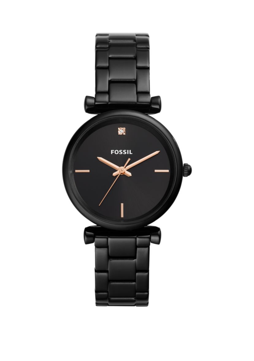 Carlie Carbon Series Three-Hand Black Stainless Steel Watch