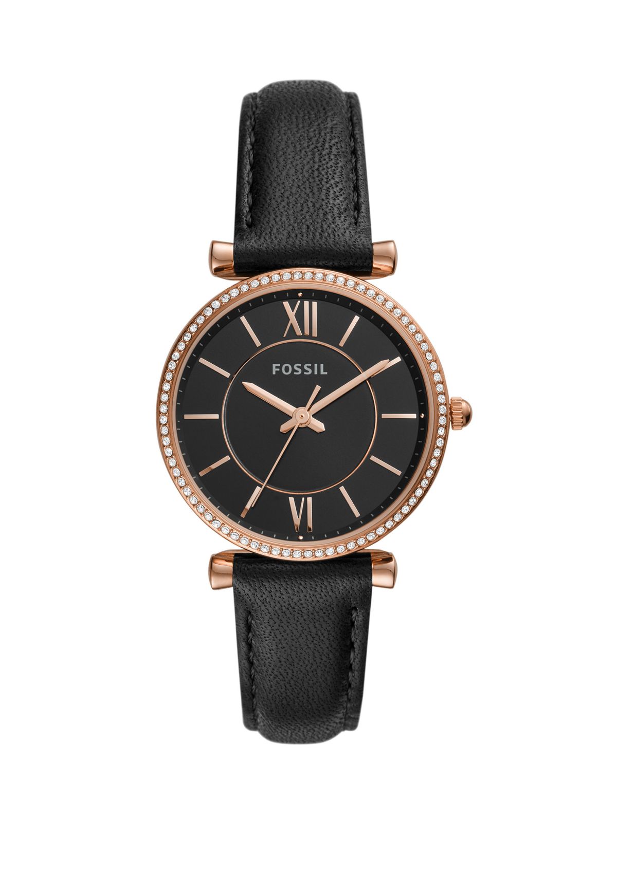 Carlie Three-Hand Black Leather Watch