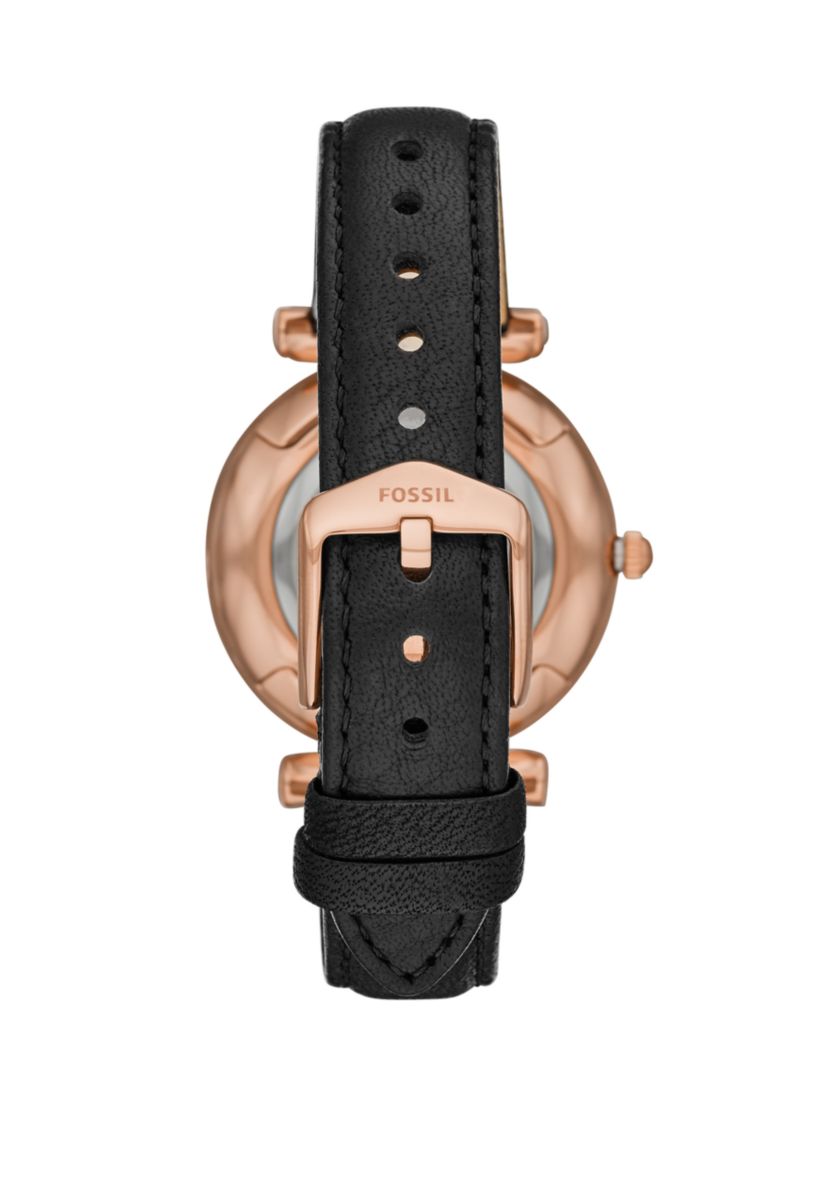 Carlie Three-Hand Black Leather Watch